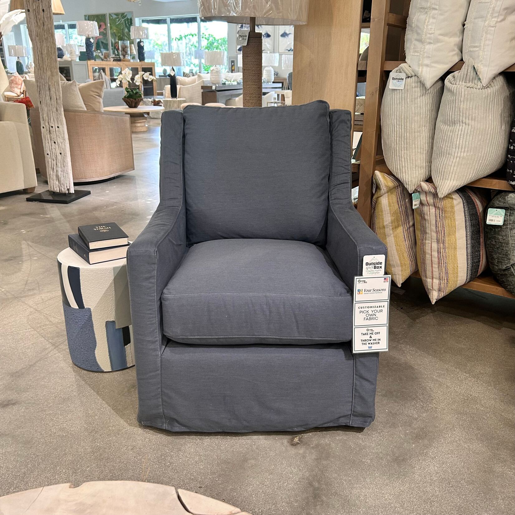Outside The Box Lainey Element Blue Moon Performance Fabric Trillium XL Swivel Glider Accent Chair - Slipcover