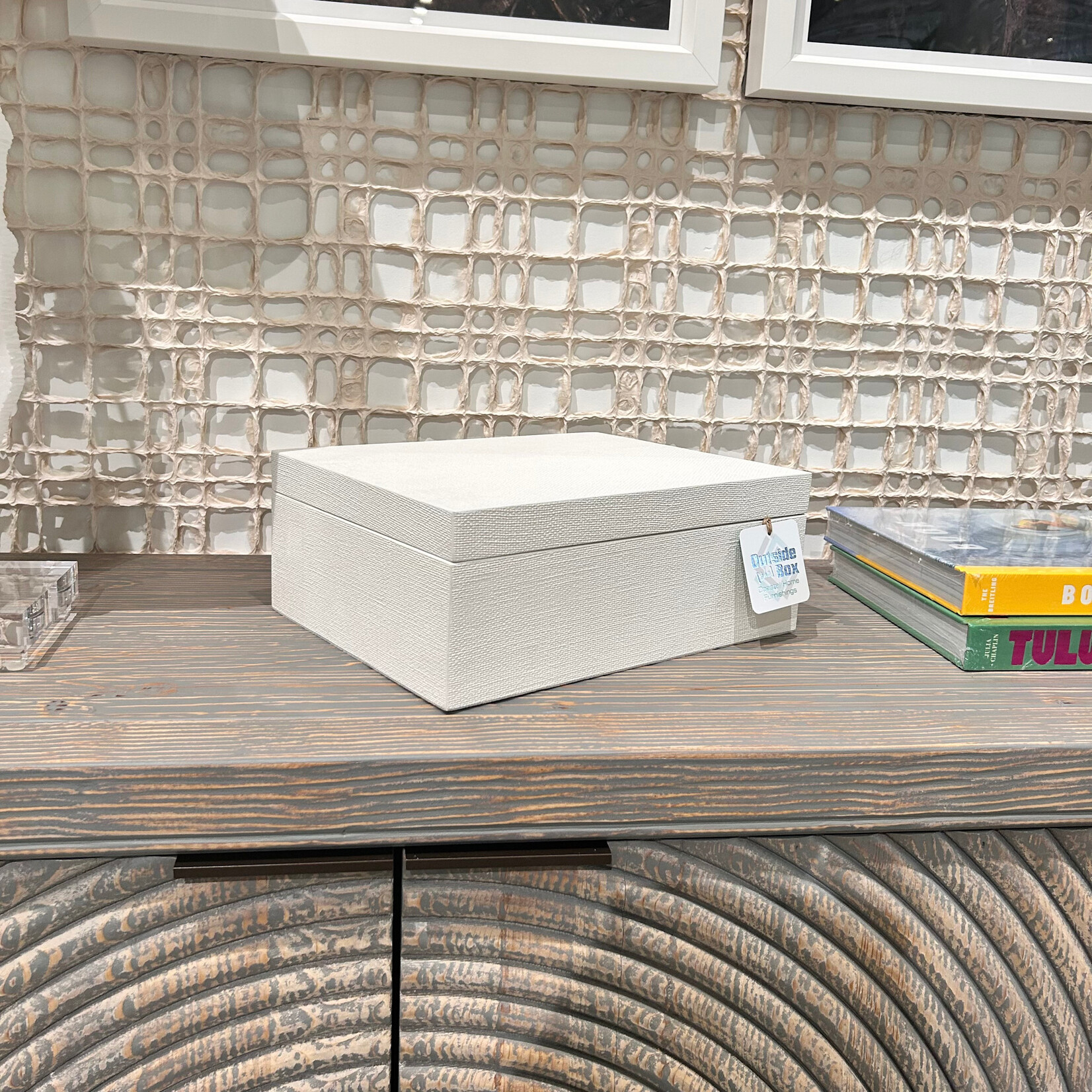 Outside The Box 13" Hampton Shore Raffia Wrapped Decorative Box In Silk Linen