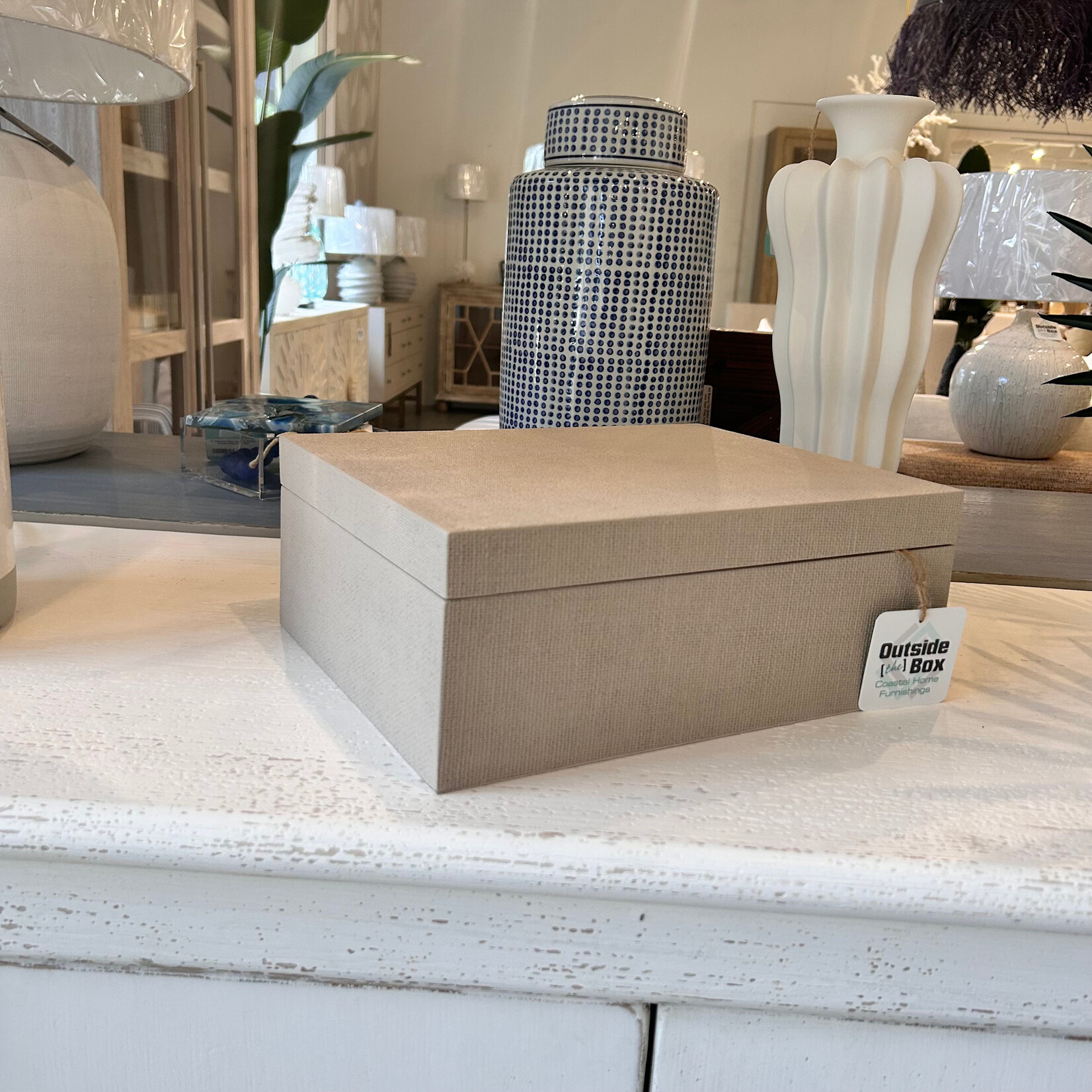 Outside The Box 13" Hampton Shore Raffia Wrapped Decorative Box In Coastal Sand