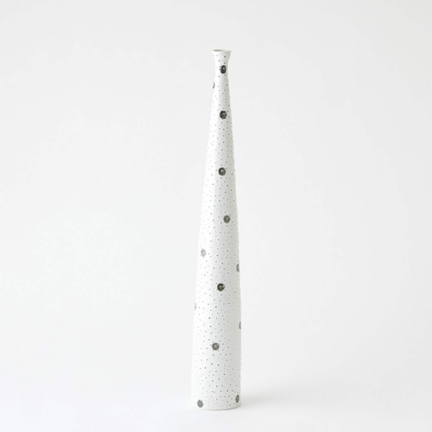 Outside The Box 28" Spotted Tapered White W/Black Spots Porcelain Vase