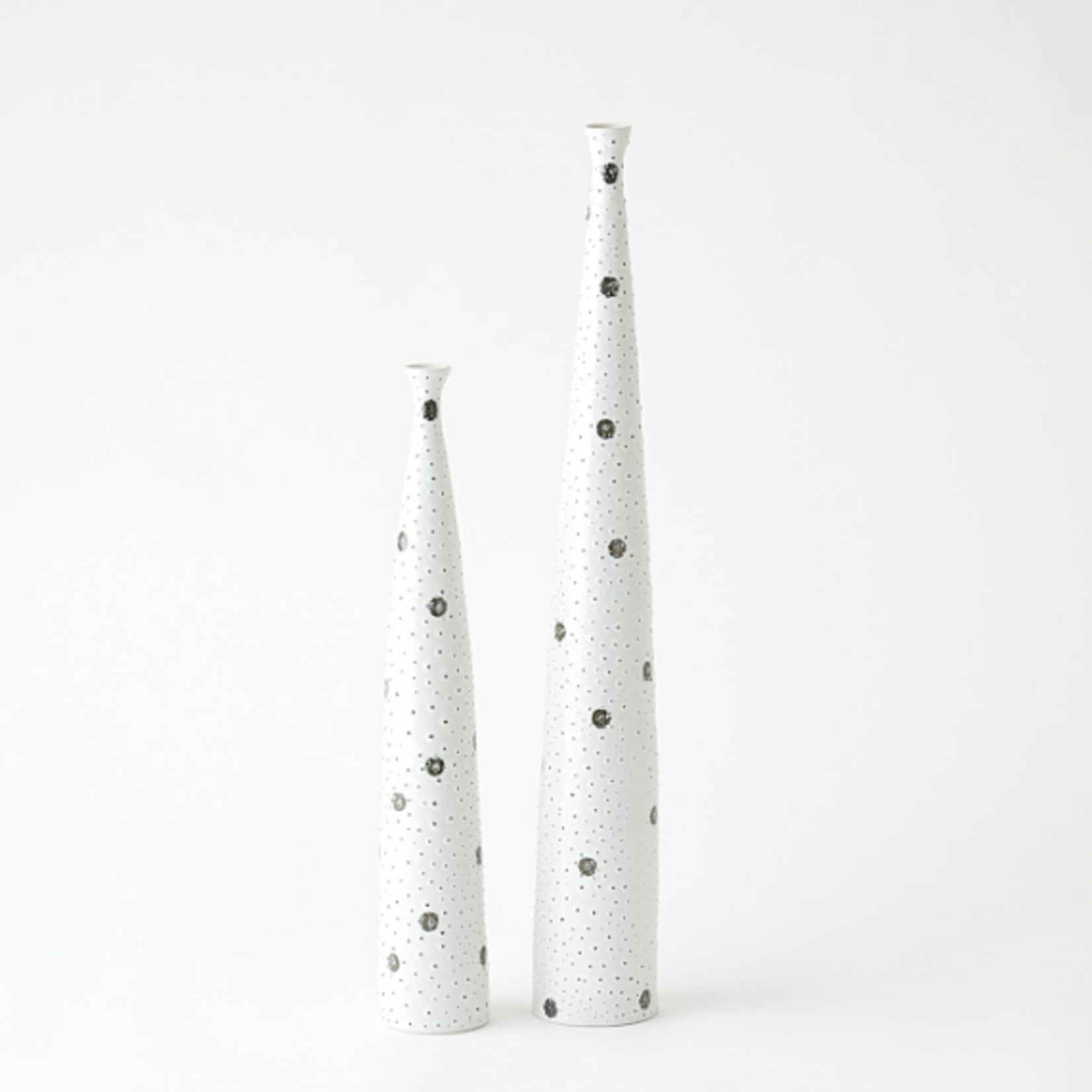 Outside The Box 28" Spotted Tapered White W/Black Spots Porcelain Vase