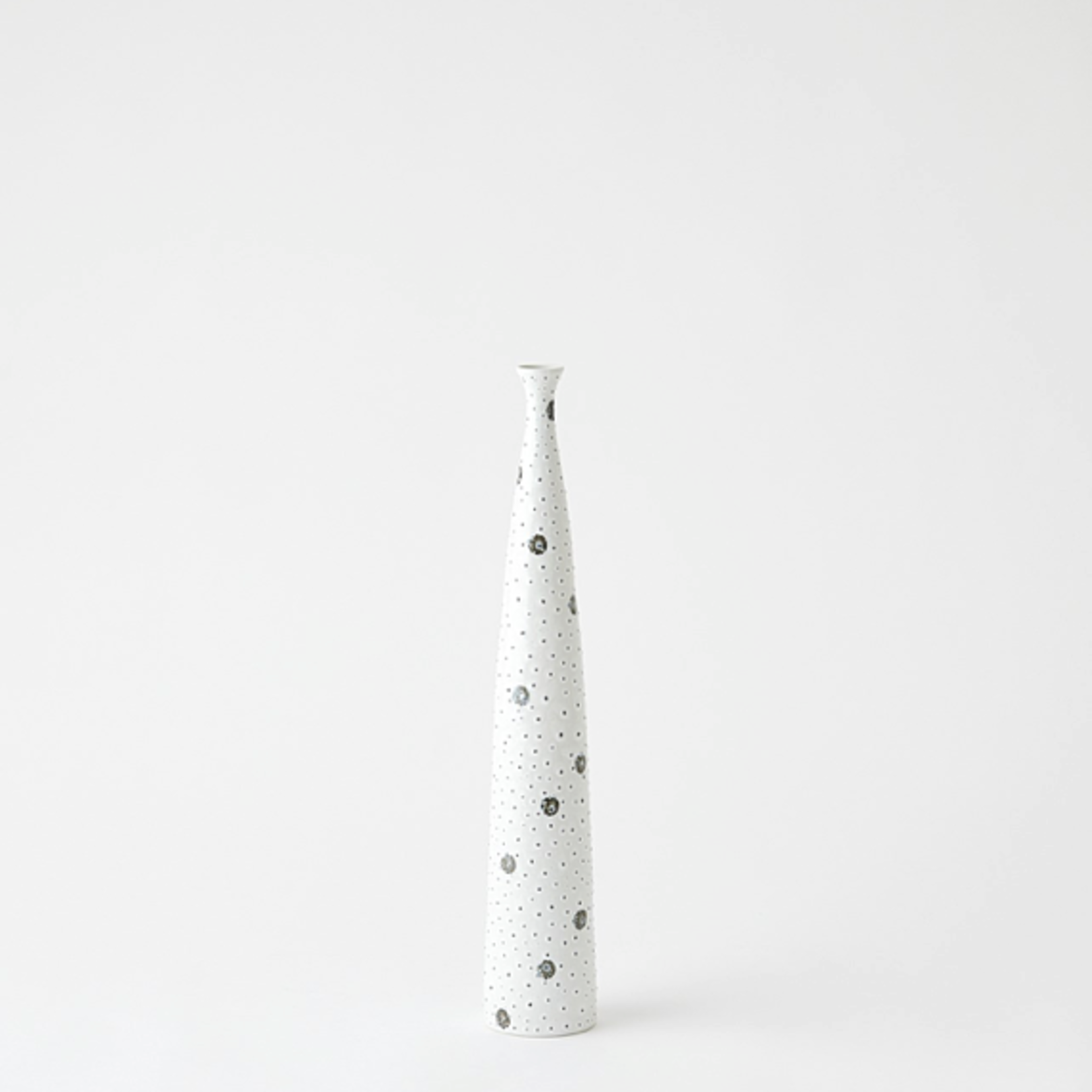 Outside The Box 21" Spotted Tapered White W/Black Spots Porcelain Vase