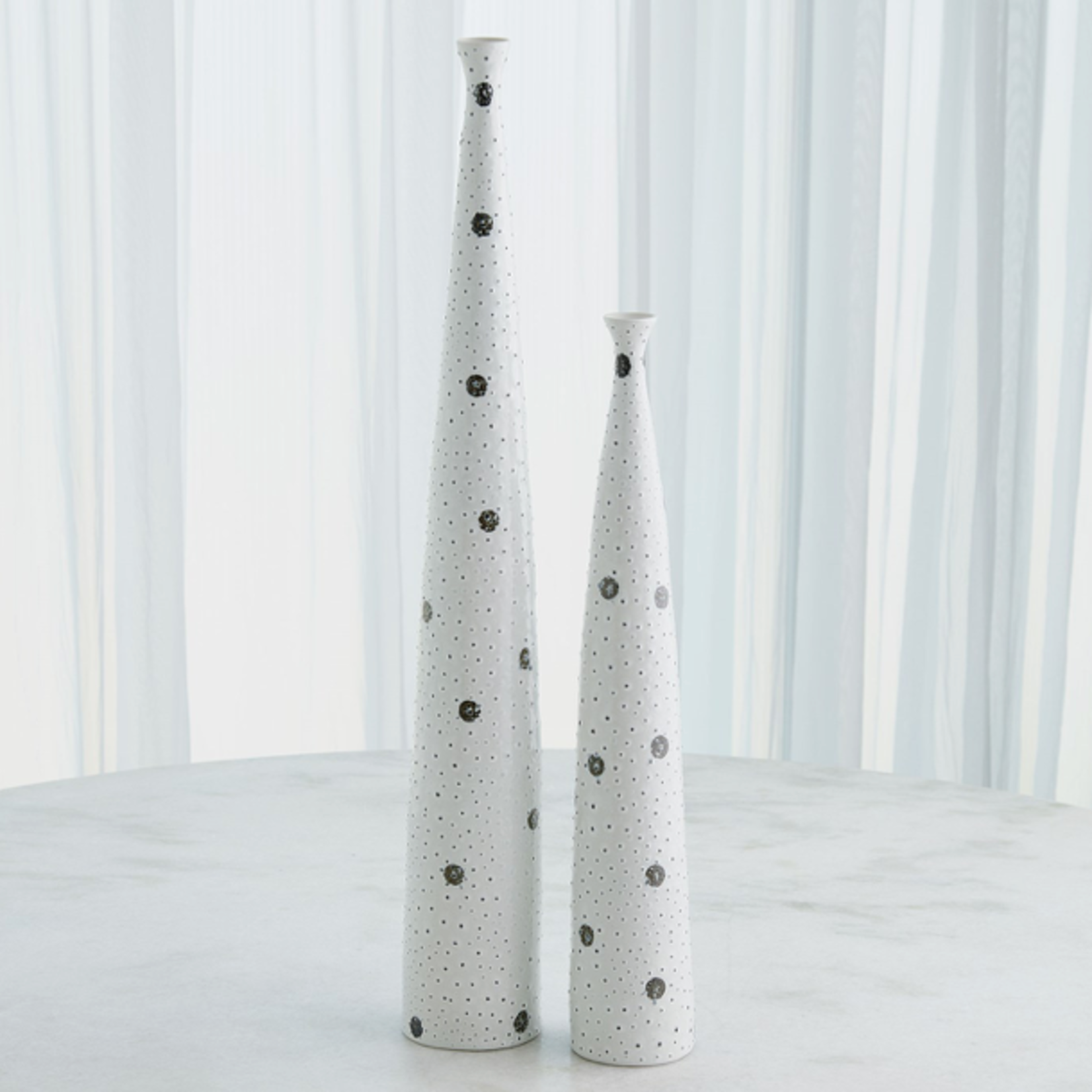 Outside The Box 21" Spotted Tapered White W/Black Spots Porcelain Vase