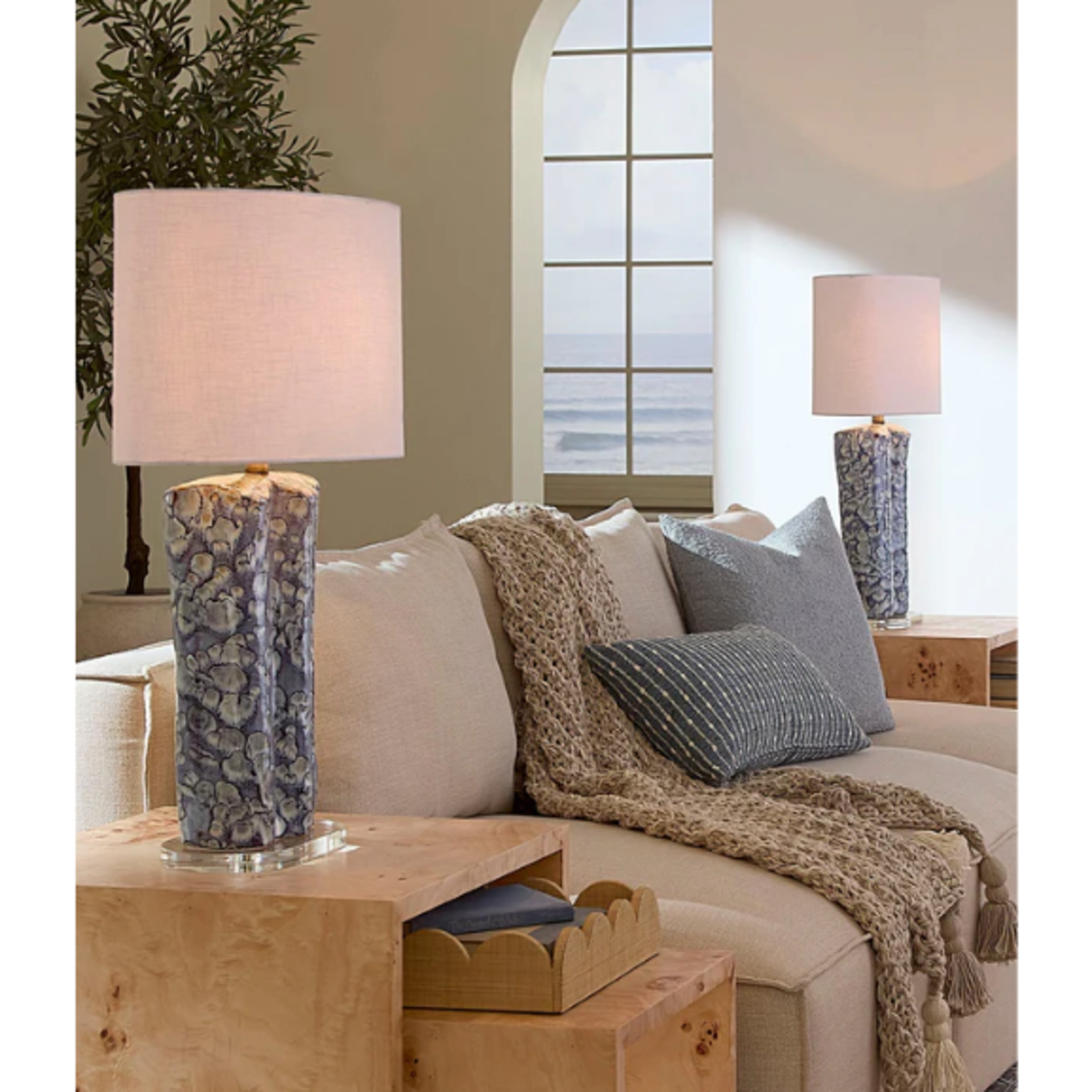 Outside The Box 28" Flurry Reactive Blue Glaze Ceramic Table Lamp