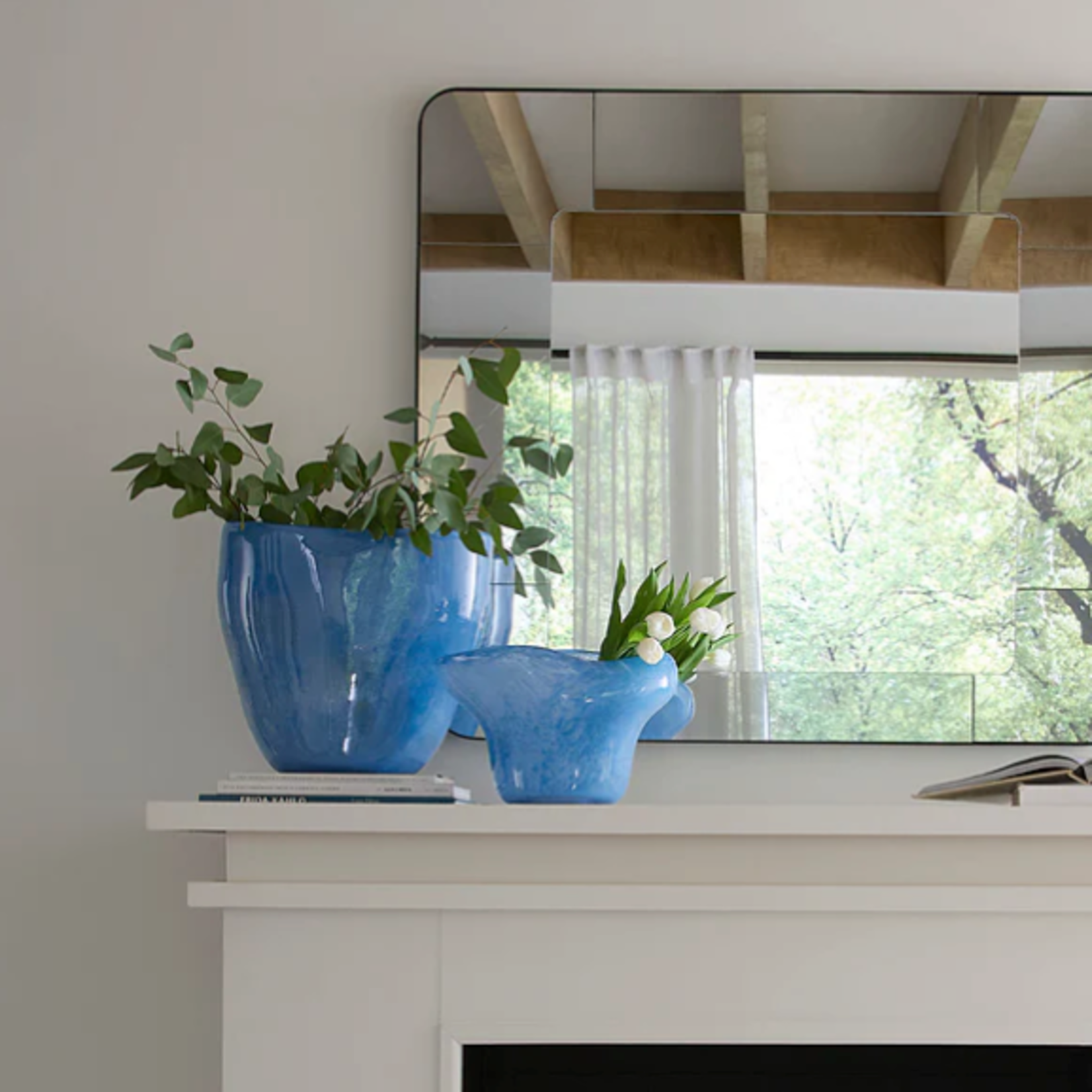 Outside The Box 9" Splash Blue Hand Blown Glass Curved Vase