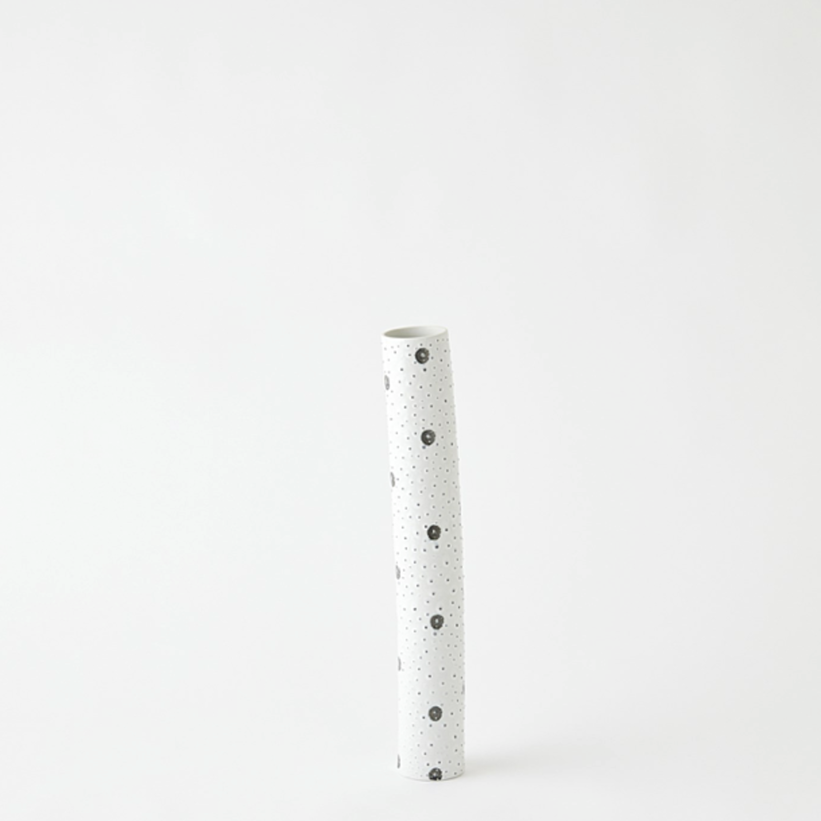 Outside The Box 18" Spotted Tube White W/ Black Spots Porcelain Vase