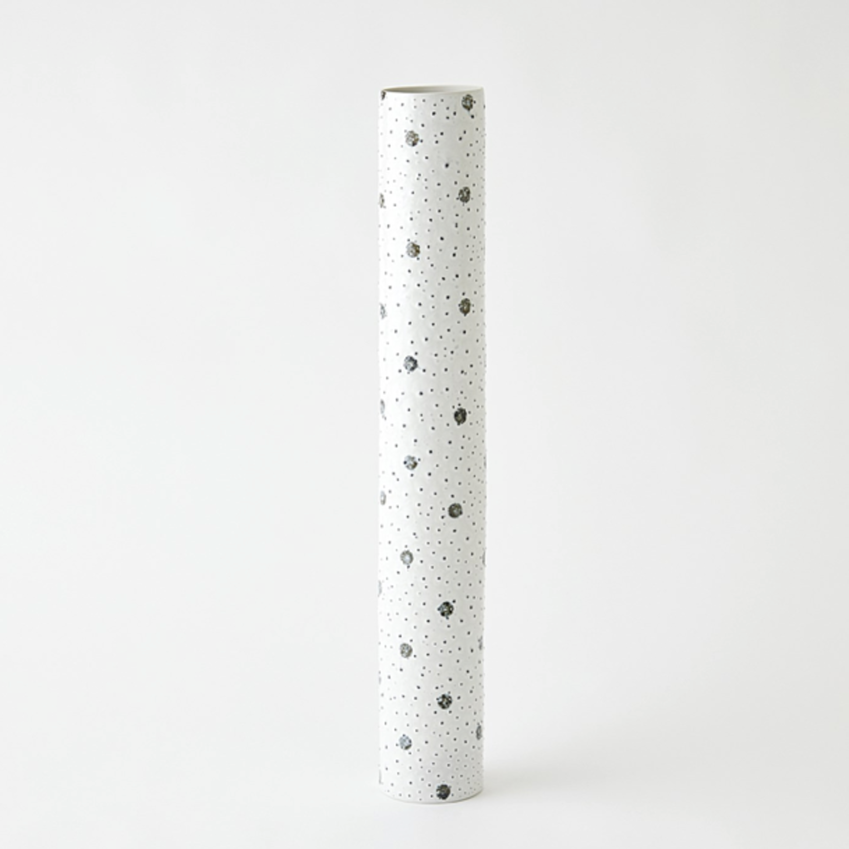 Outside The Box 28" Spotted Tube White W/ Black Spots Porcelain Vase