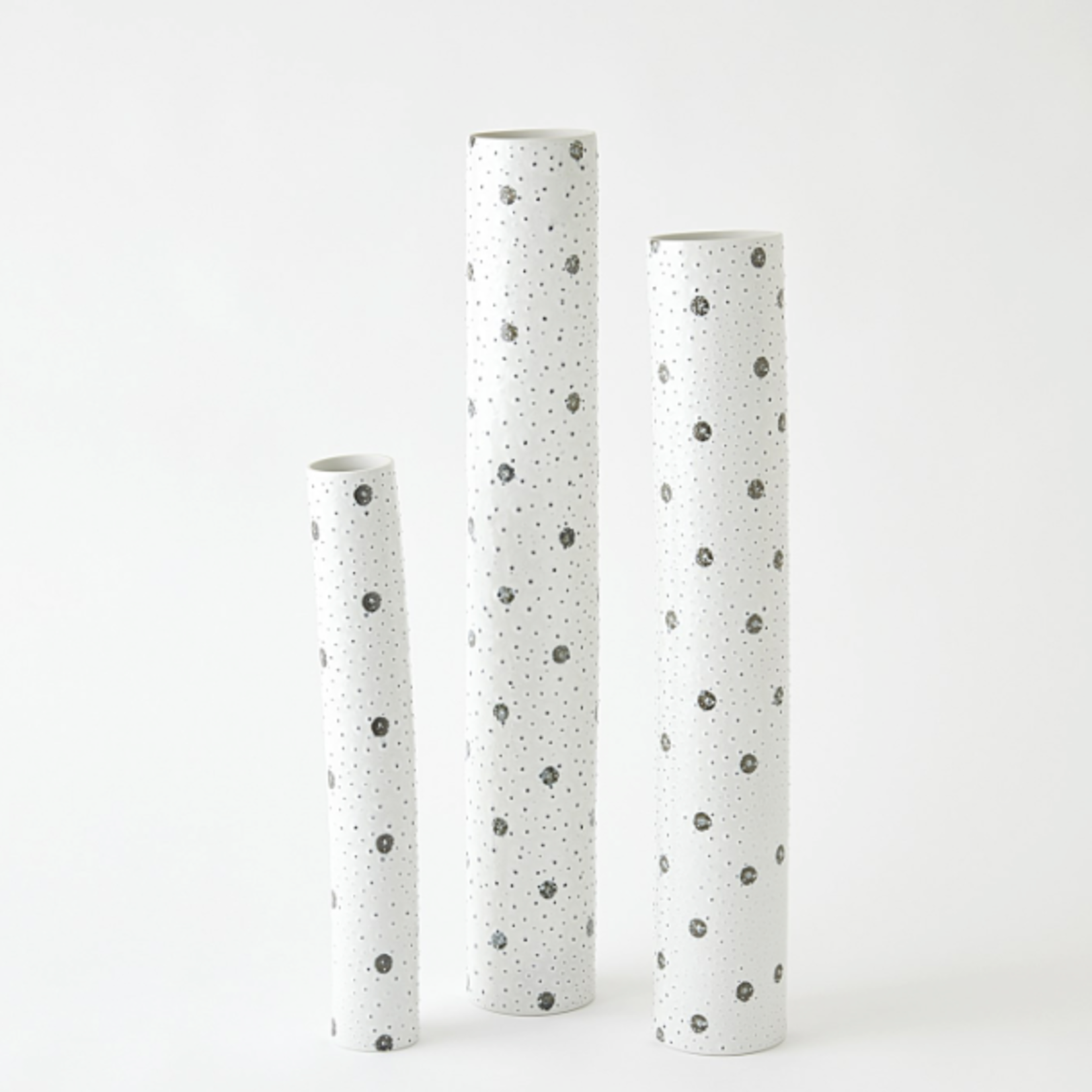 Outside The Box 28" Spotted Tube White W/ Black Spots Porcelain Vase