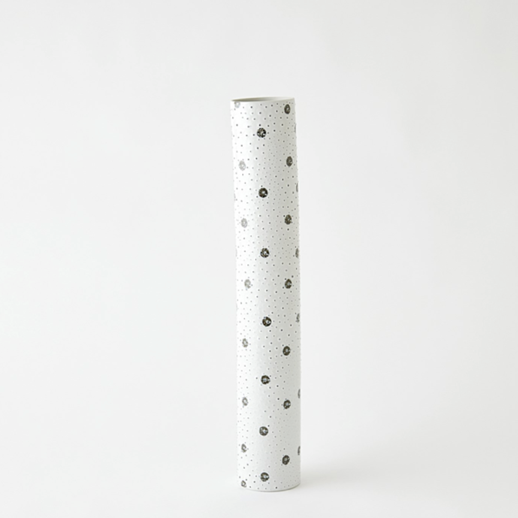 Outside The Box 25" Spotted Tube White W/ Black Spots Porcelain Vase
