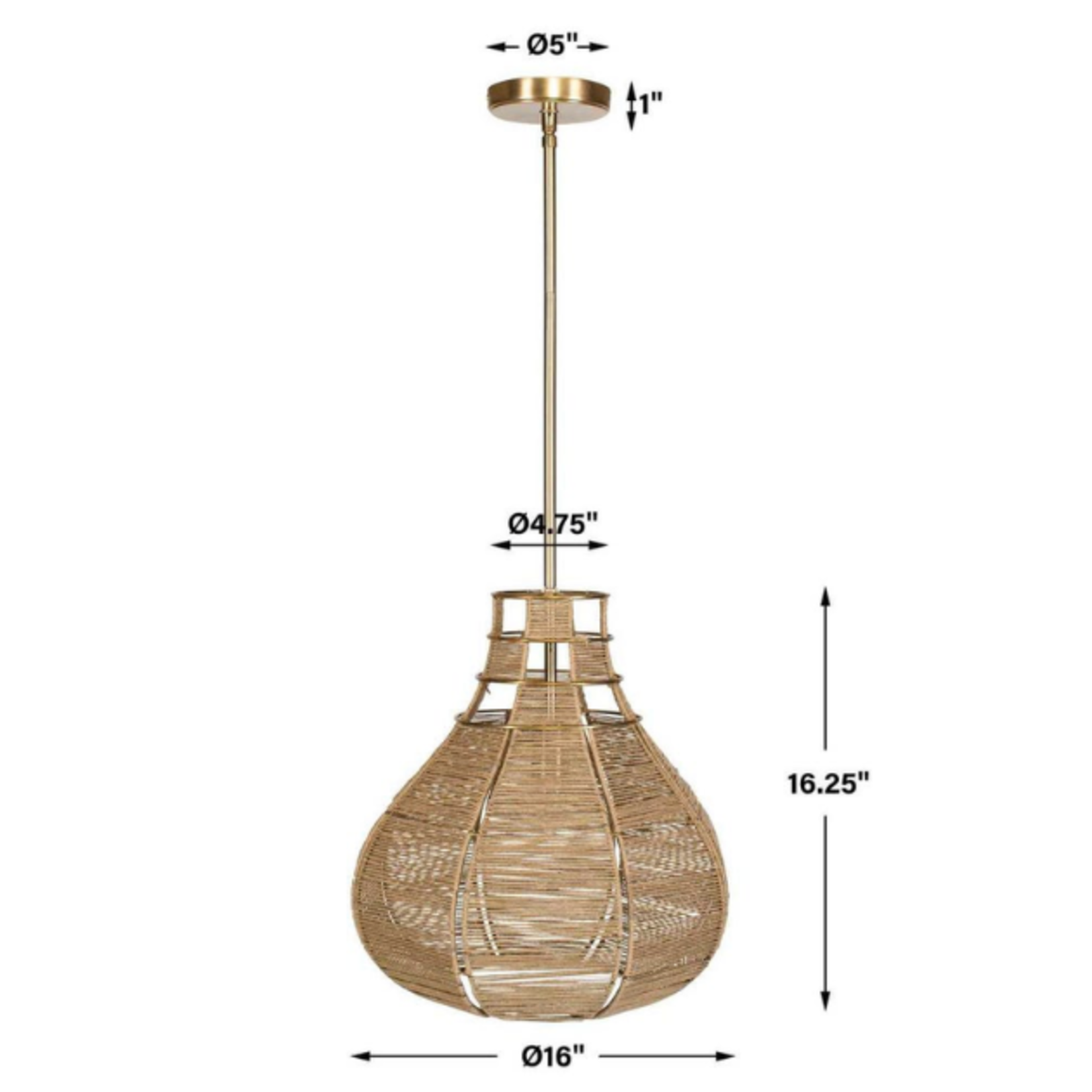 Outside The Box 16" Hestia Natural Rope Wrapped Brass Pendant