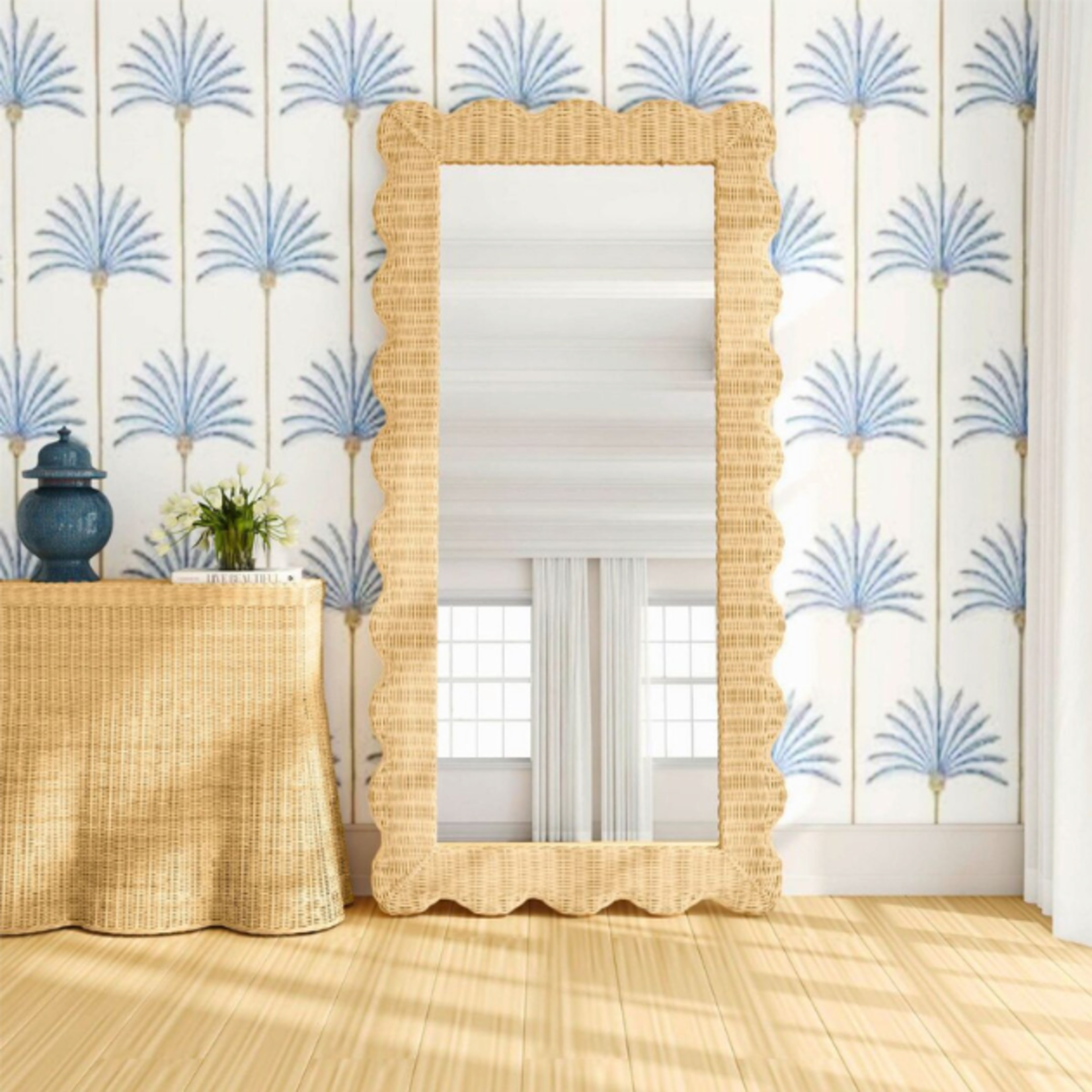 Outside The Box 79" Bonnie Rattan Scallop Hand Crafted Floor Mirror