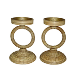 Outside The Box 8" Set Of 2 - Hand Crafted Rattan Wrapped Pillar Candleholder