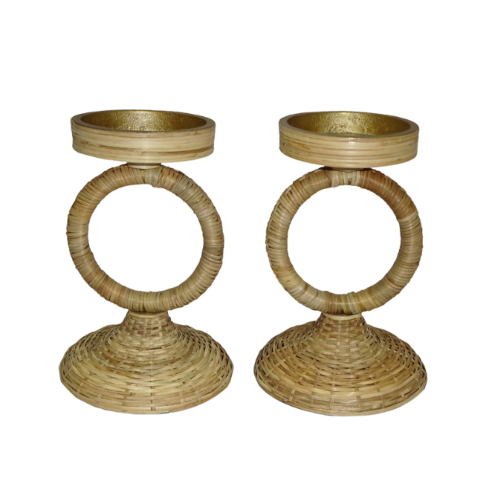 Outside The Box 8" Set Of 2 - Hand Crafted Rattan Wrapped Pillar Candleholder