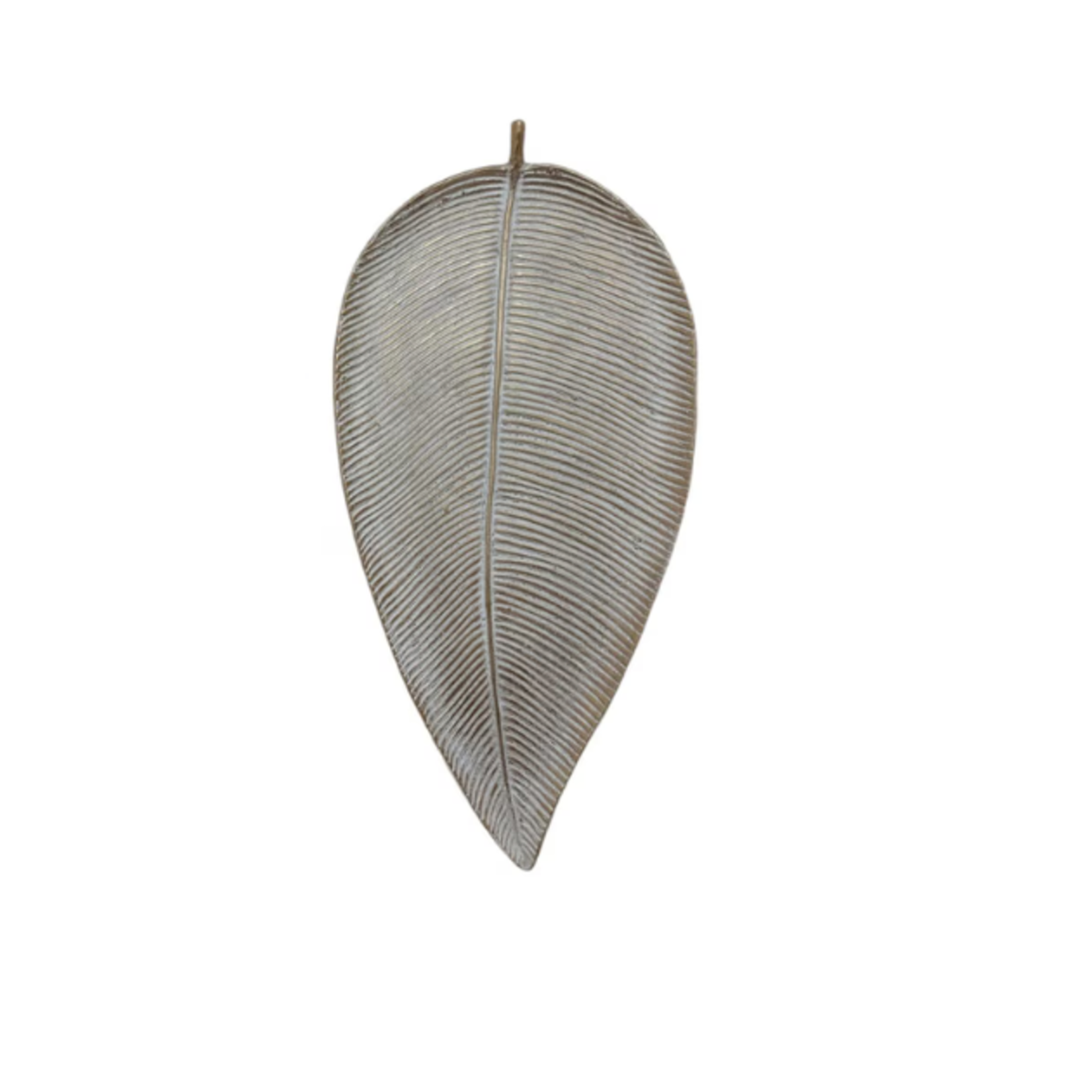 Outside The Box 28" Palm Leaf White Washed Metal Tray