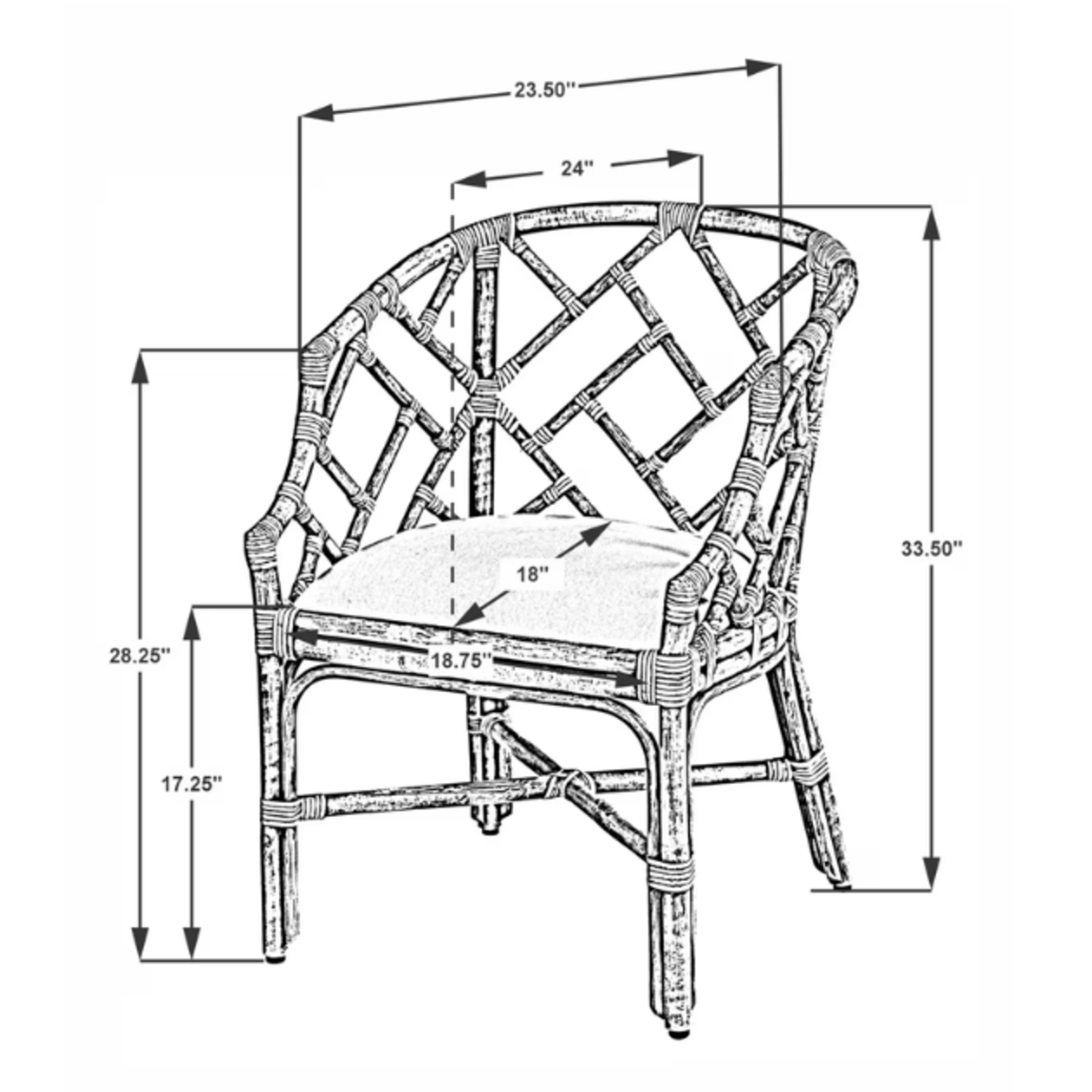 Outside The Box Hampton Rattan Hand Wrapped Barrel Arm Dining Chair