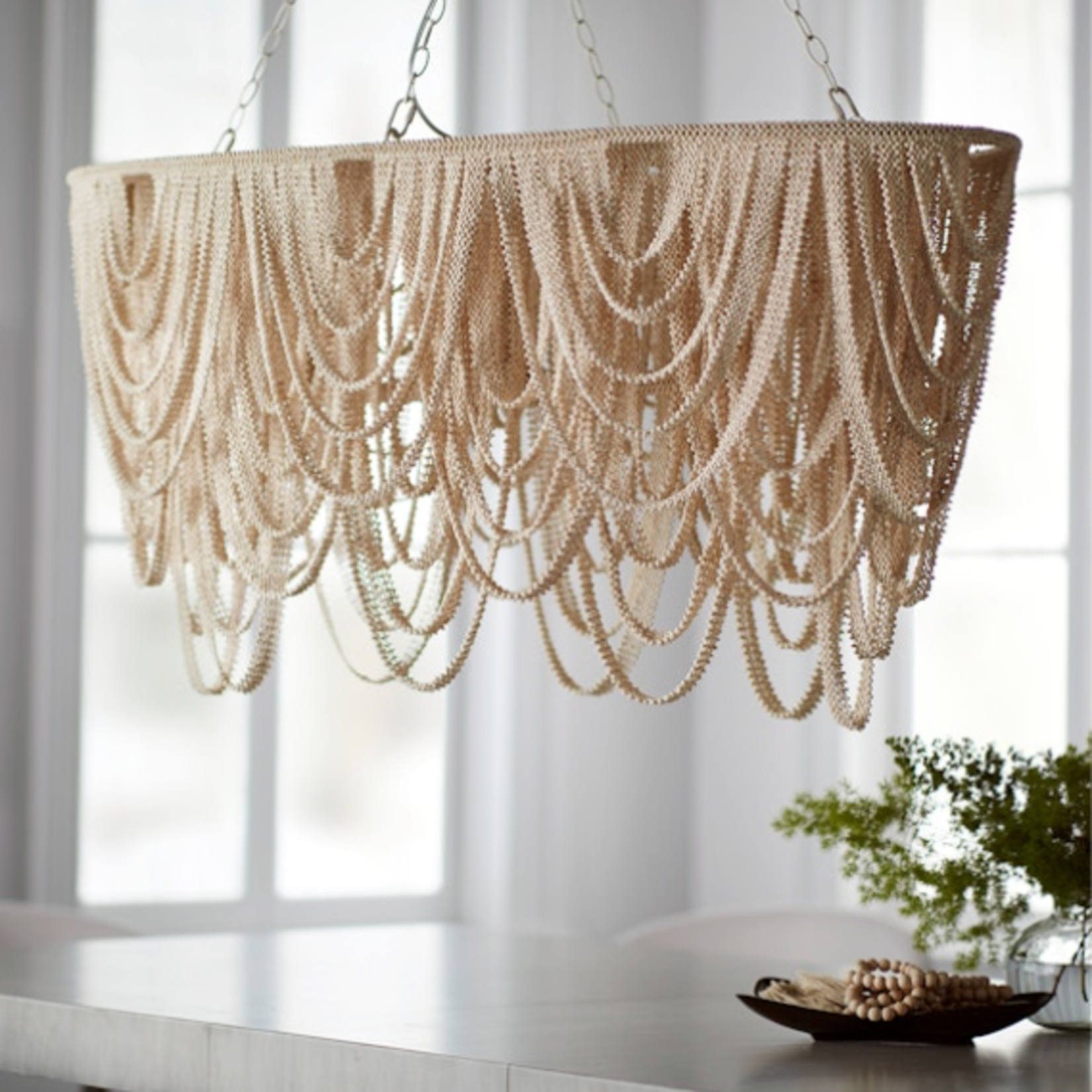 Outside The Box 24" Palecek Selita Coco Bead Hand Sewn Oval Chandelier