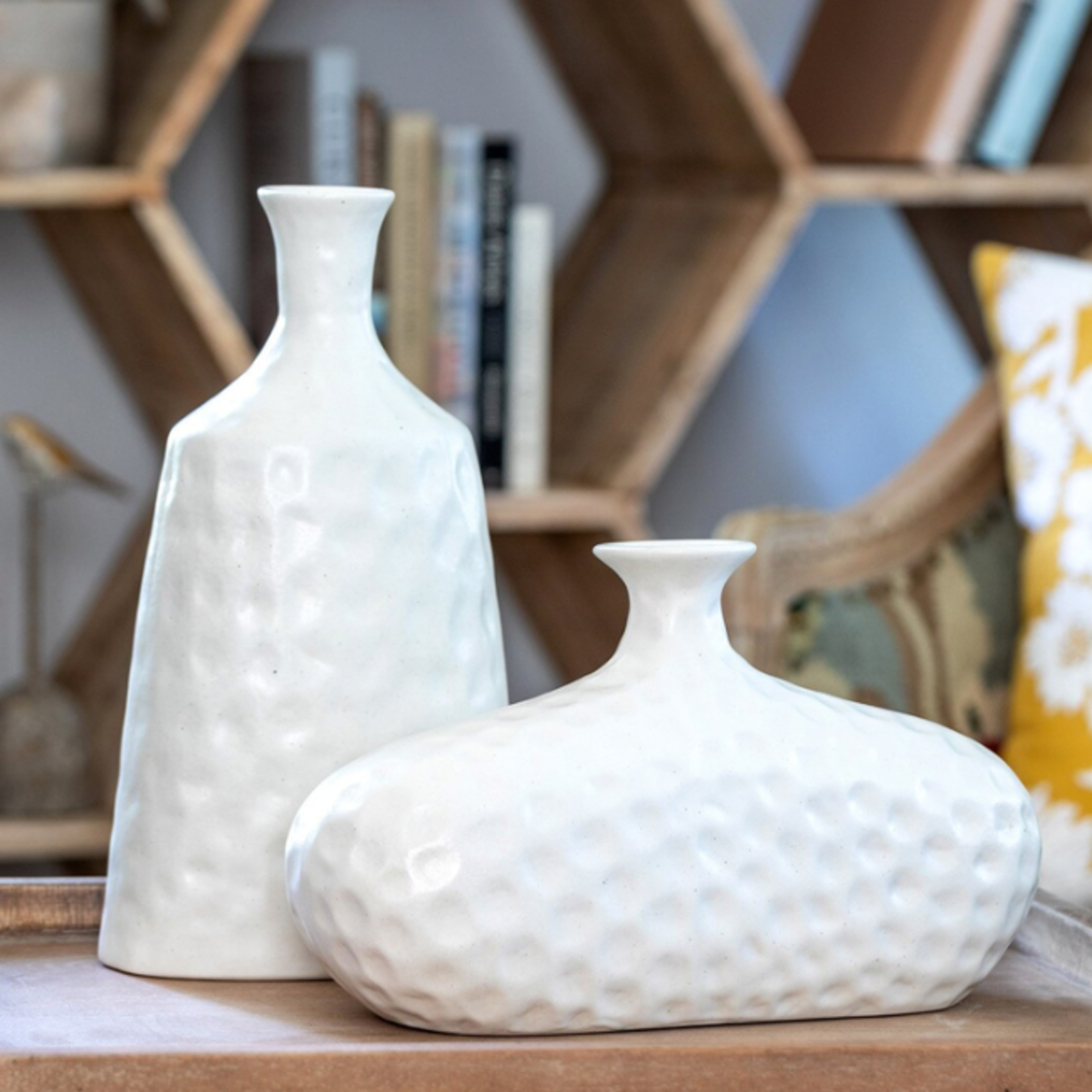 Outside The Box 12" Seri Matte White Stoneware Oval Bud Vase