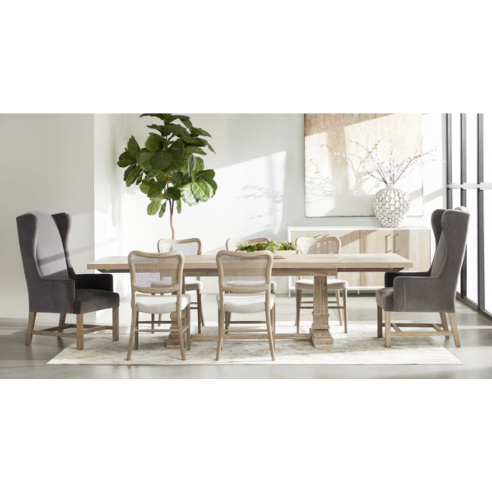 Outside The Box Cela Linen Bisque & Natural Gray Oak Dining Chair