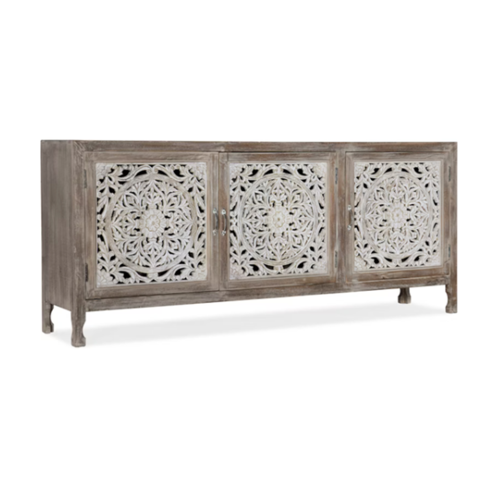 Outside The Box 80x18x35 Hooker Furniture Hand Carved Mango Wood 3 Door Console