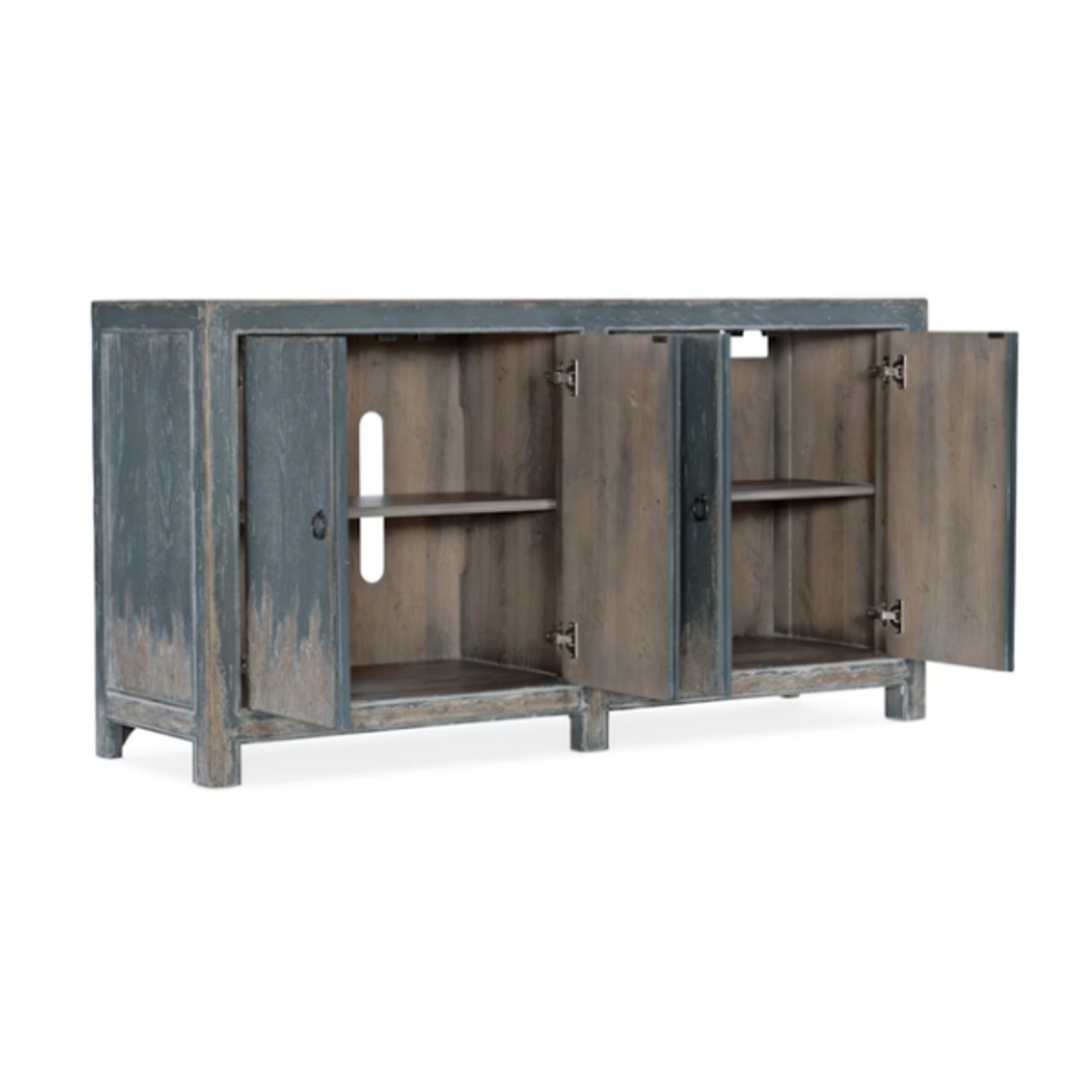 Outside The Box 60x18x32 Hooker Furniture Boheme Blue Salvator Distressed 4 Door Entertainment Console