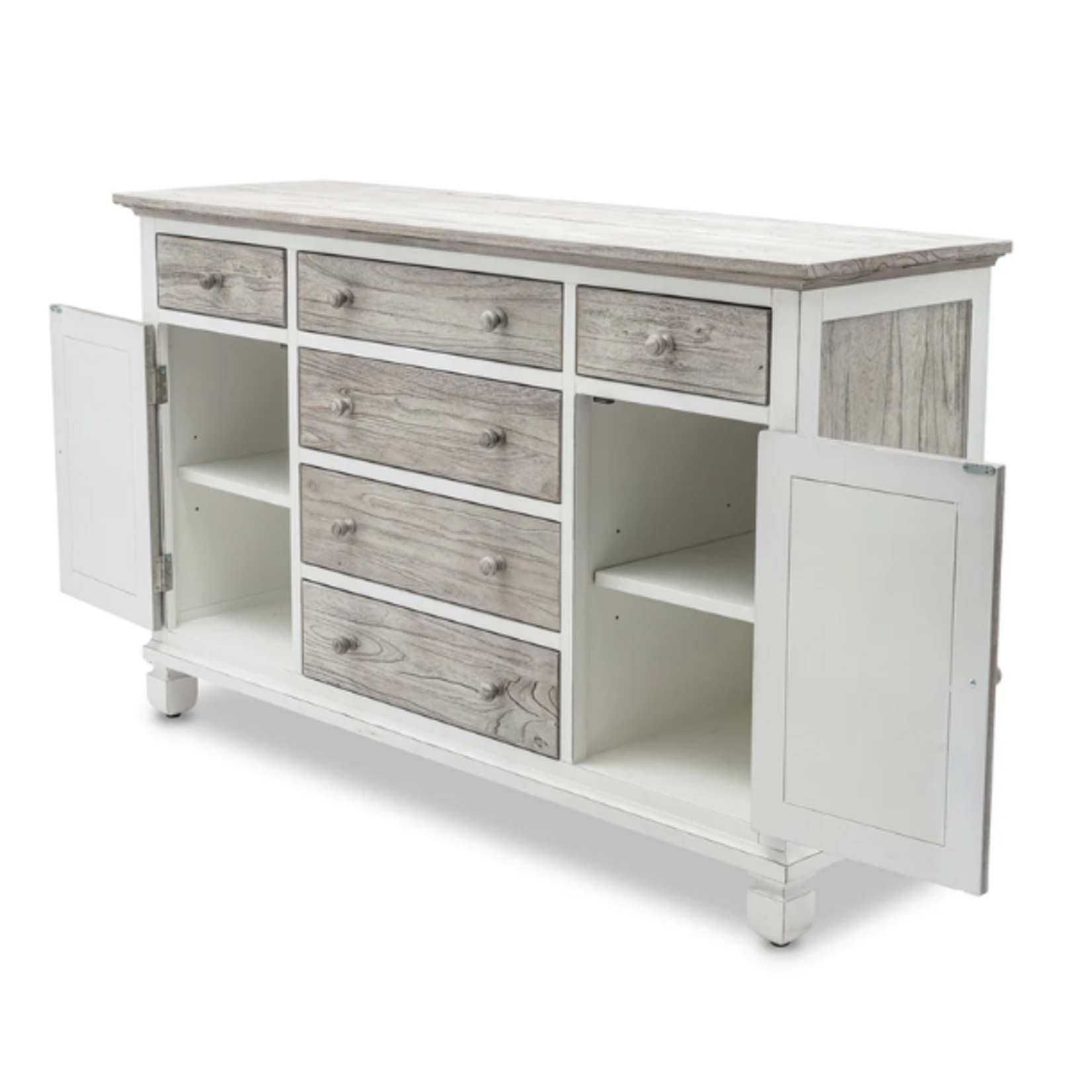 Outside The Box 58x18x36 Islamorada Gray Mindi Wood 6 Drawer 2 Door Dresser
