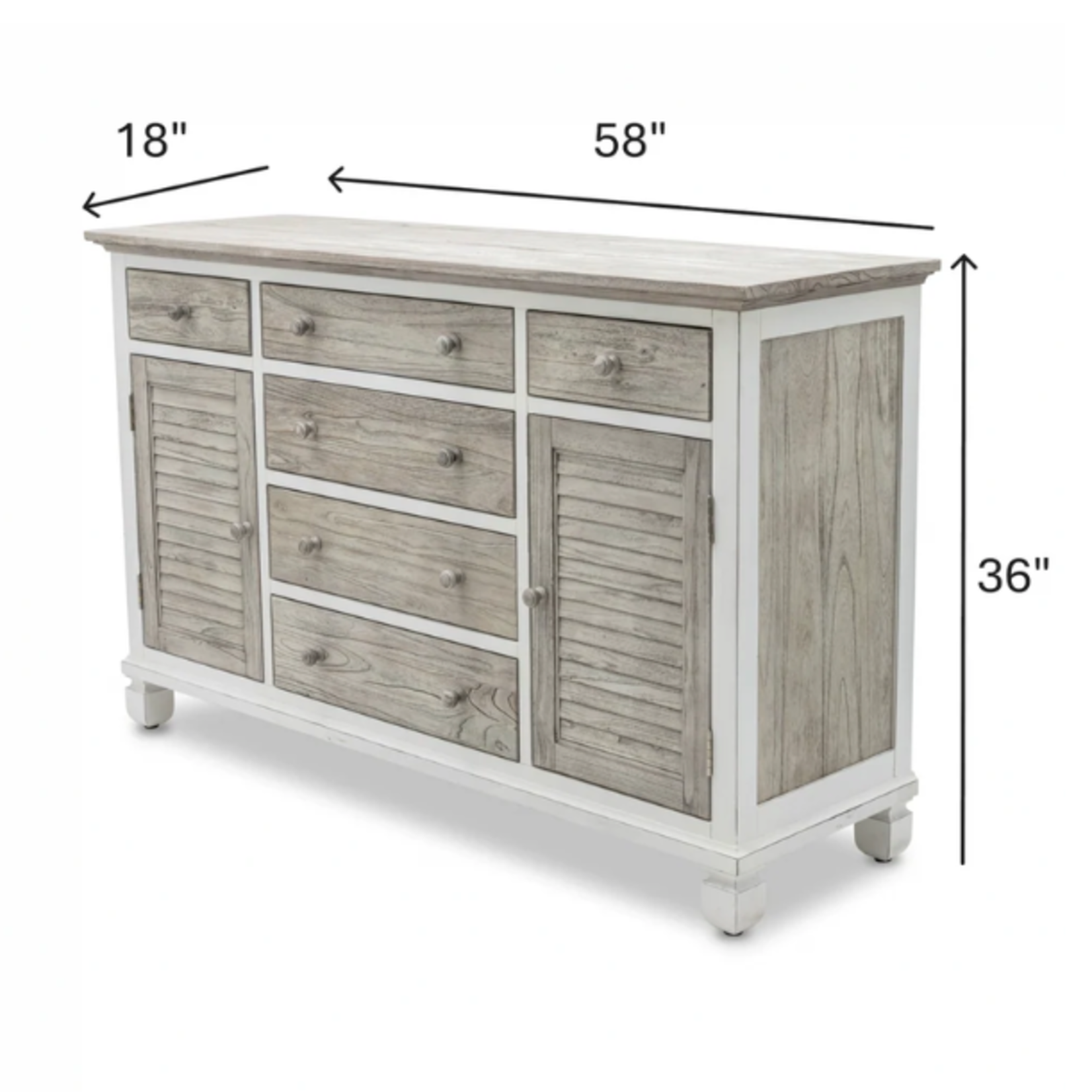 Outside The Box 58x18x36 Islamorada Gray Mindi Wood 6 Drawer 2 Door Dresser