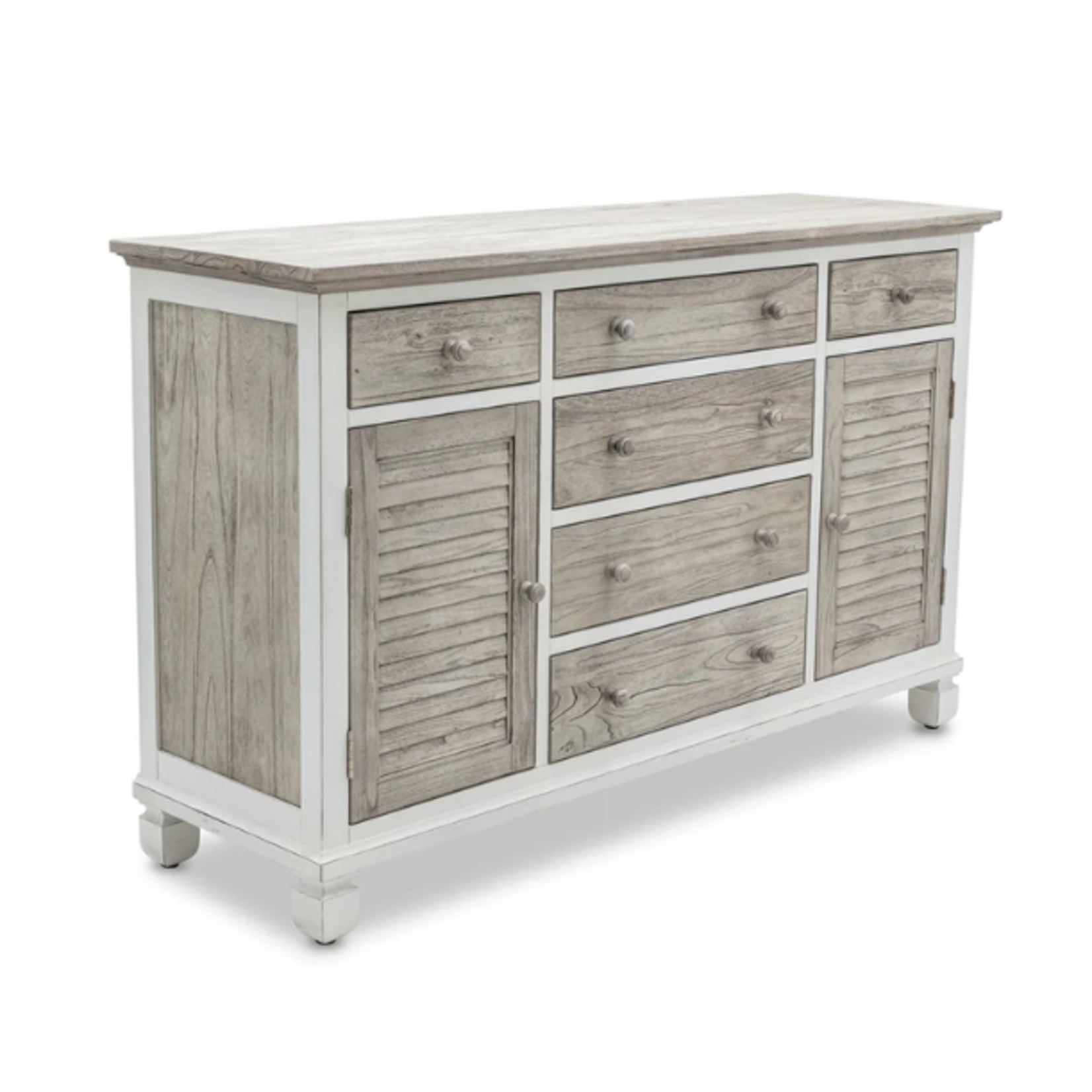 Outside The Box 58x18x36 Islamorada Gray Mindi Wood 6 Drawer 2 Door Dresser