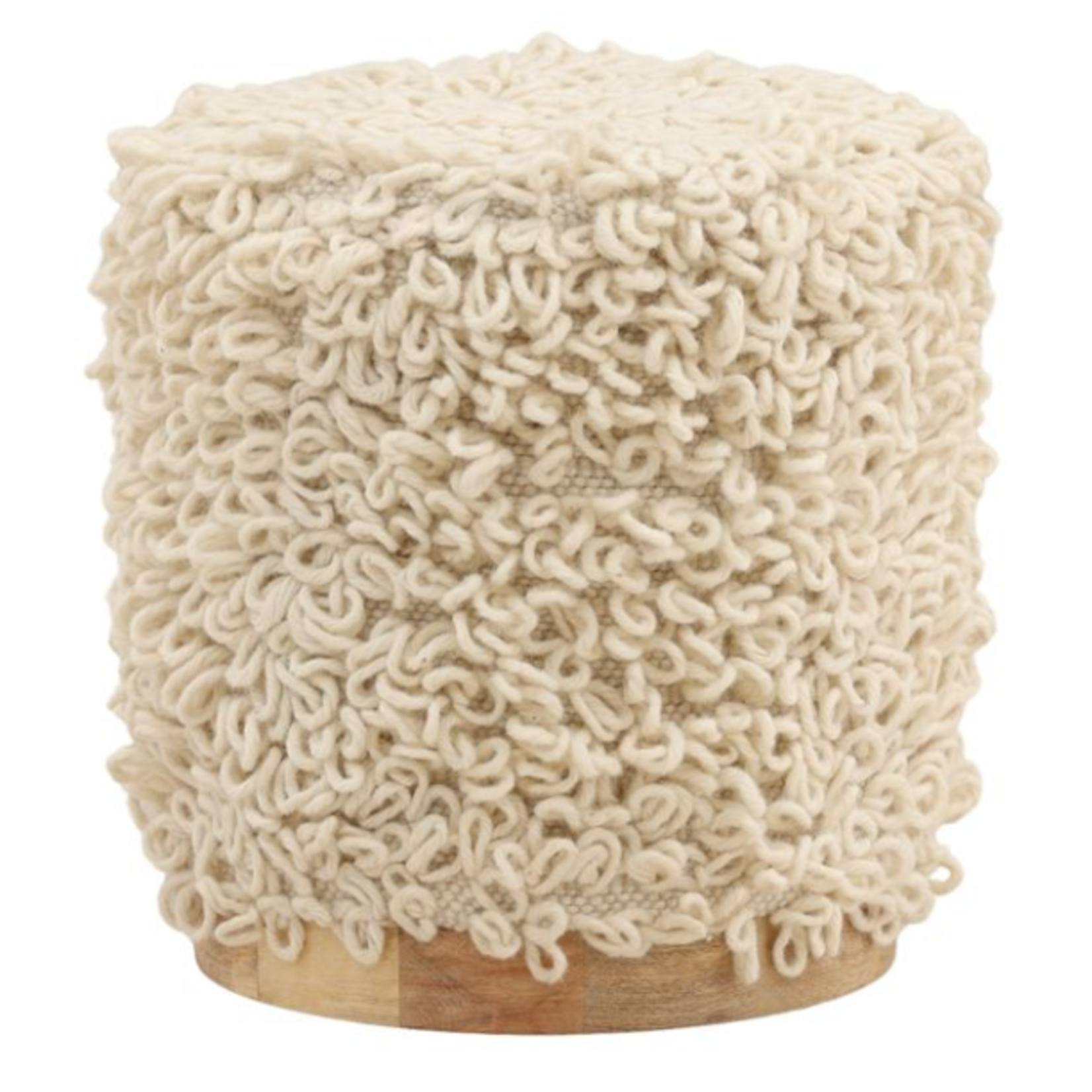 Outside The Box 16x18 Menta Handwoven Ivory Wool & Wood Stool
