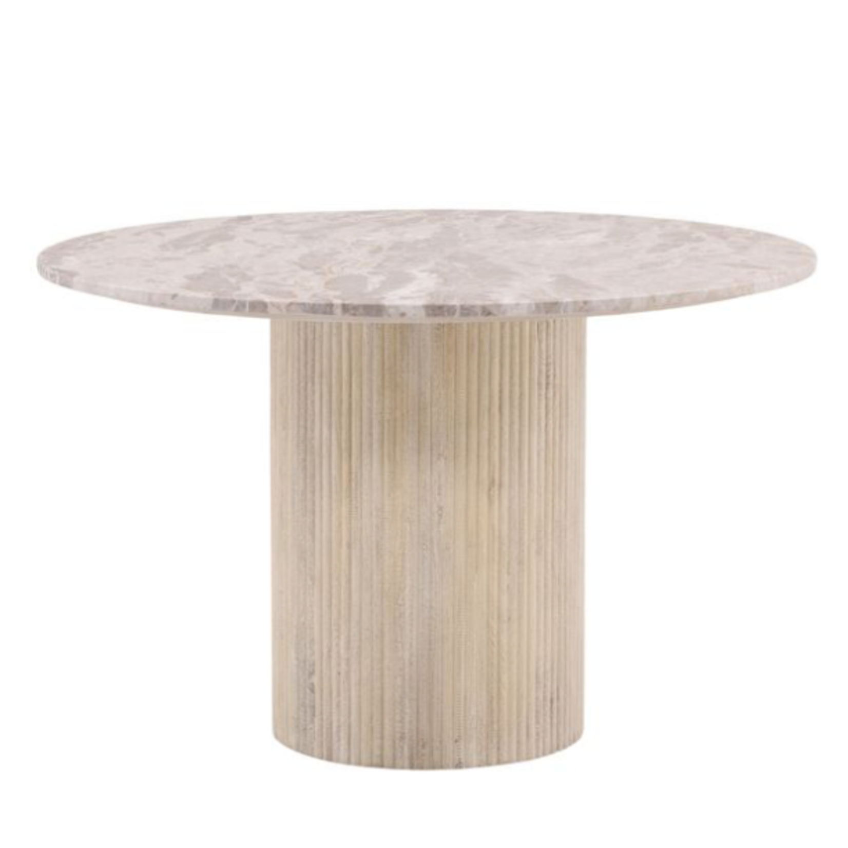 Outside The Box 48" Nyla Light Natural Mango Wood & Tendu Marble Round Dining Table