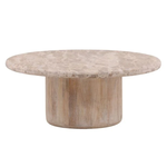 Outside The Box 36" Kiyomi Light Natural Mango Wood & Tendu Marble Round Coffee Table