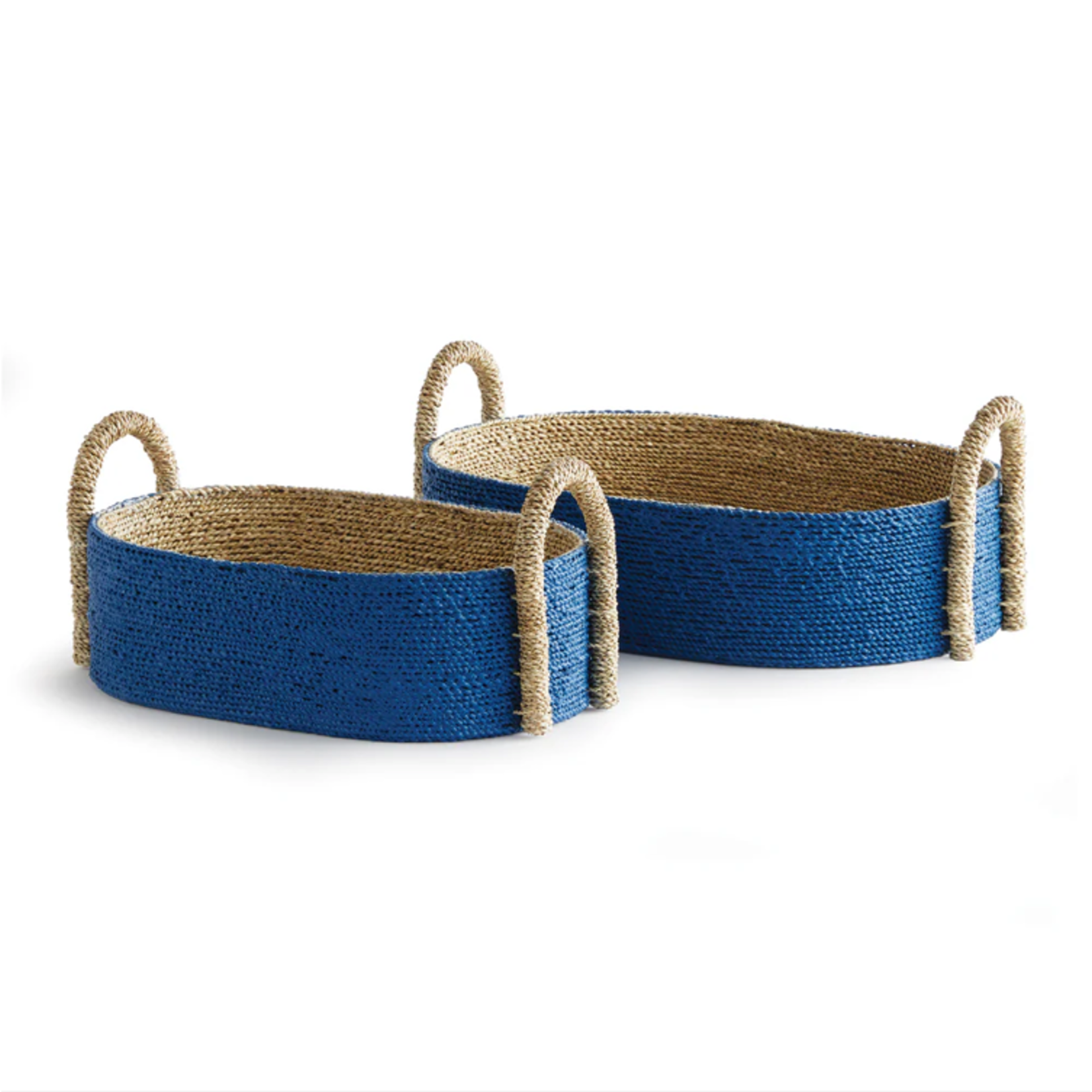 Outside The Box 23" Tiana Indigo & Natural Seagrass Hand-Crafted Oval Tray