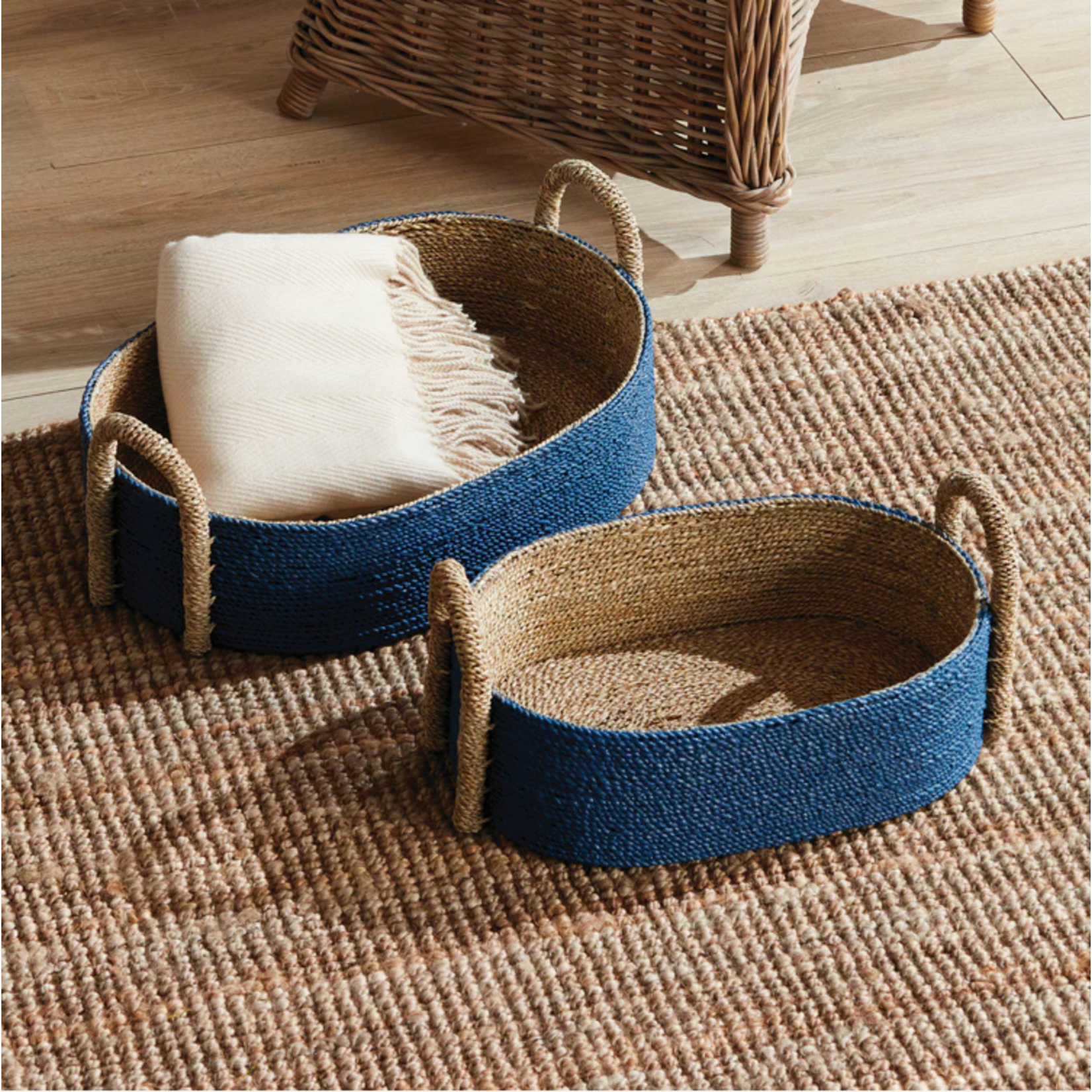 Outside The Box 23" Tiana Indigo & Natural Seagrass Hand-Crafted Oval Tray