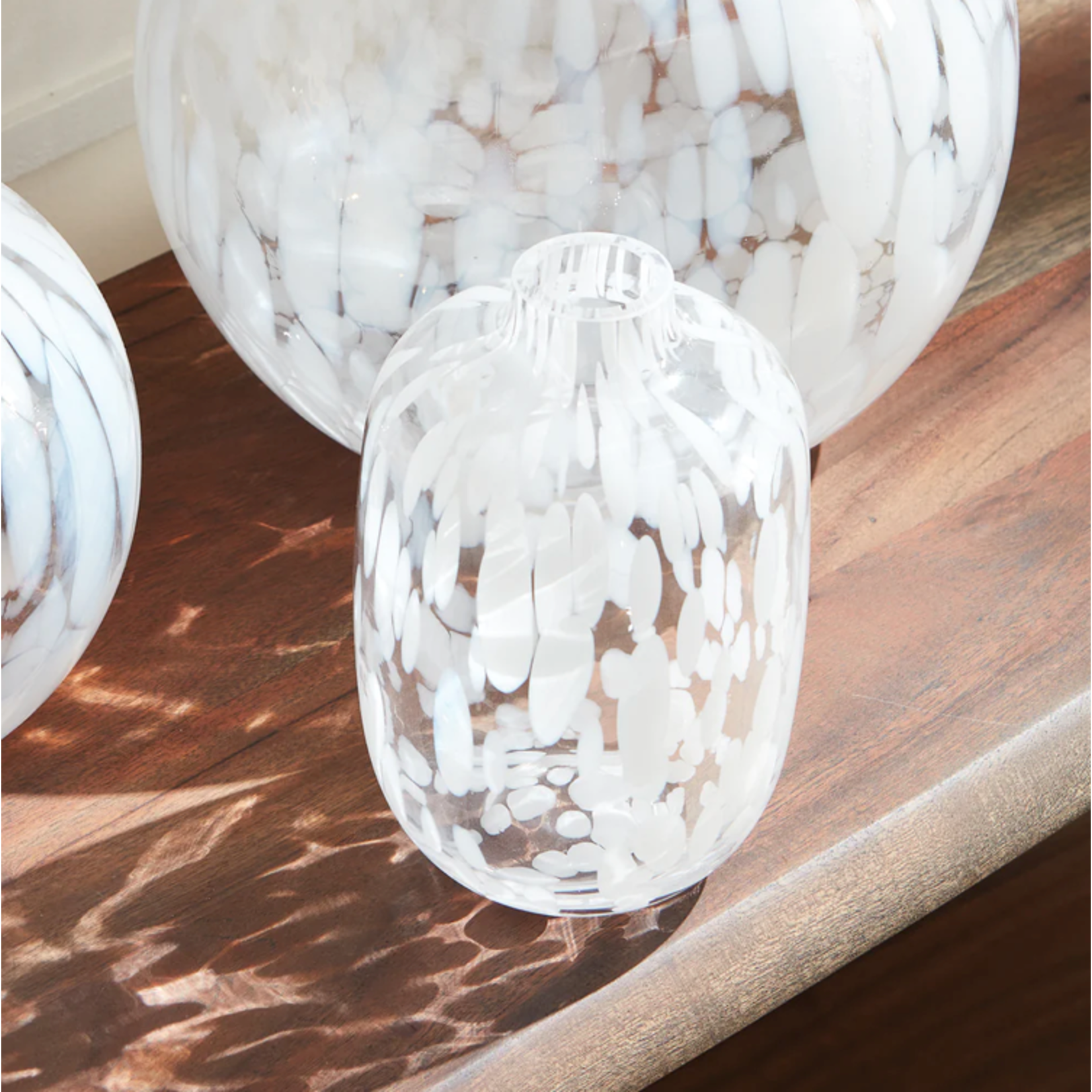 Outside The Box 7" Hensely Clear With White Glass Beads Oval Vase