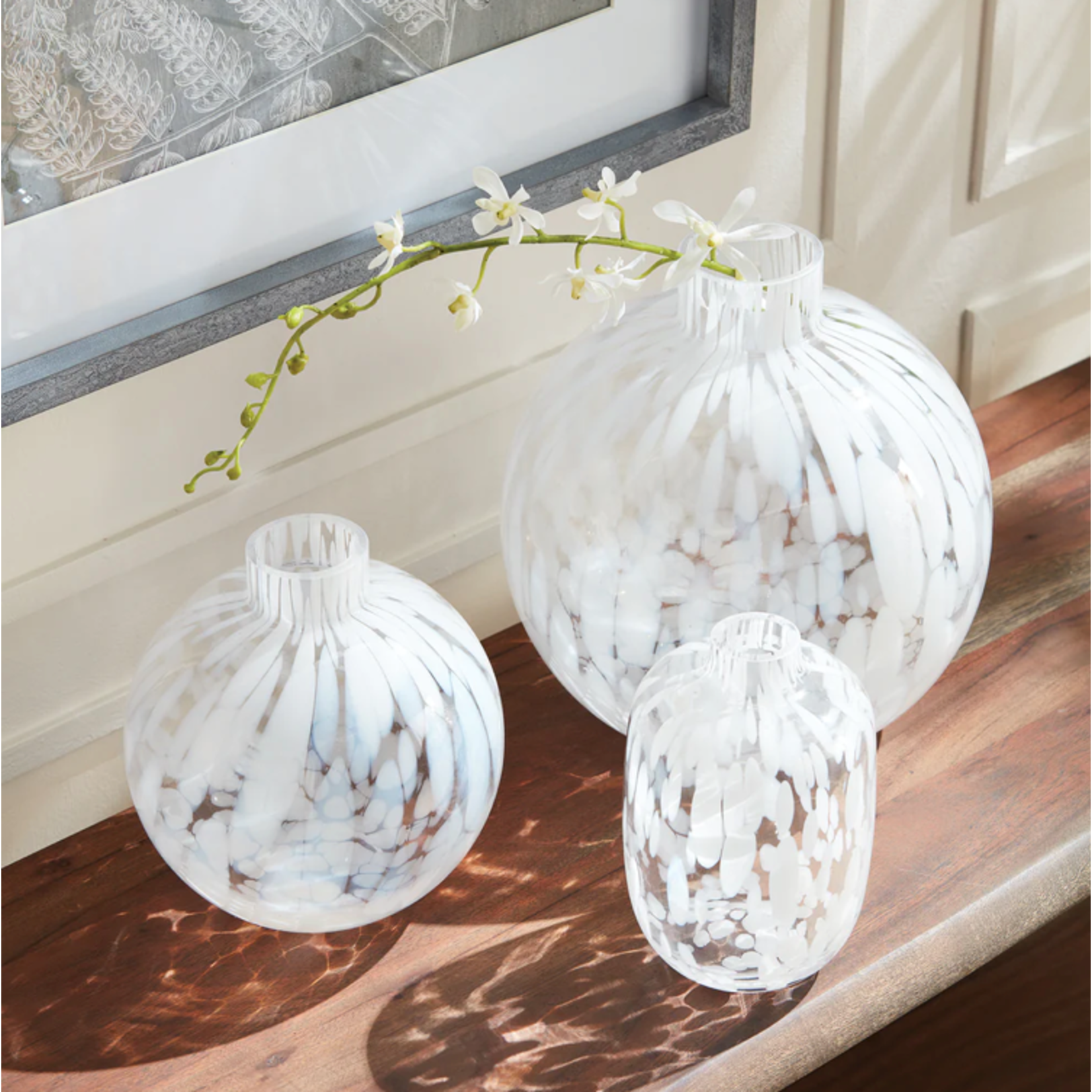 Outside The Box 11" Hensely Clear With White Glass Beads Round Vase