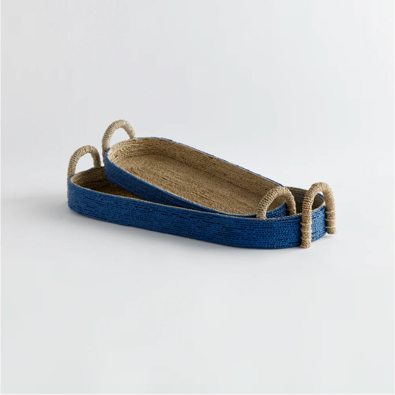 Outside The Box 30" Tiana Indigo & Natural Seagrass Hand-Crafted Long Oval Tray
