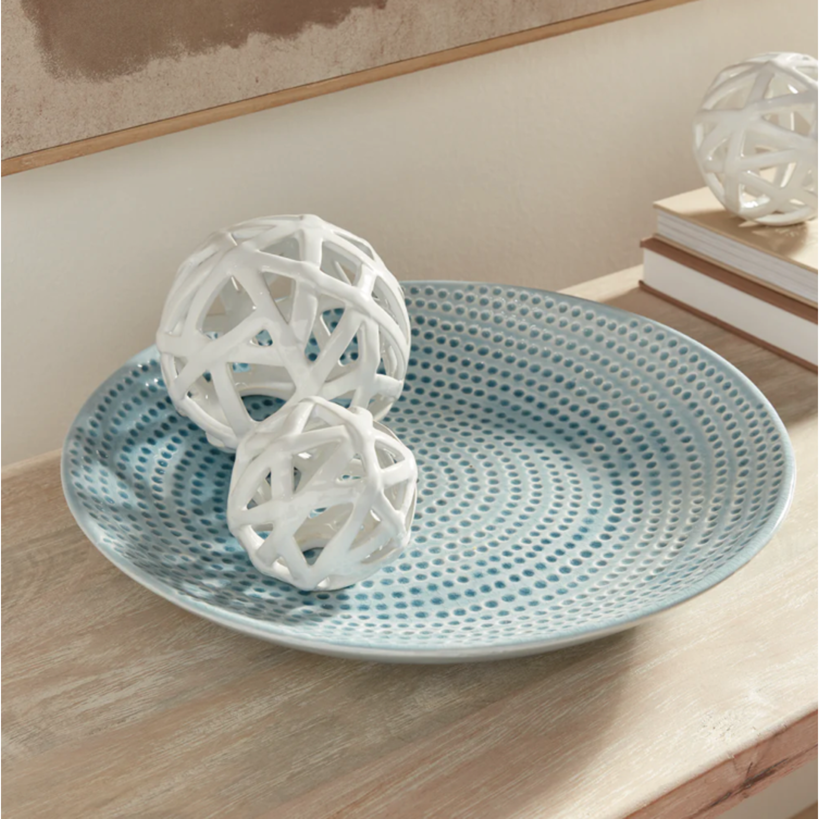 Outside The Box 16" Miro Aqua Blue Organic Dot Texture Decorative Plate