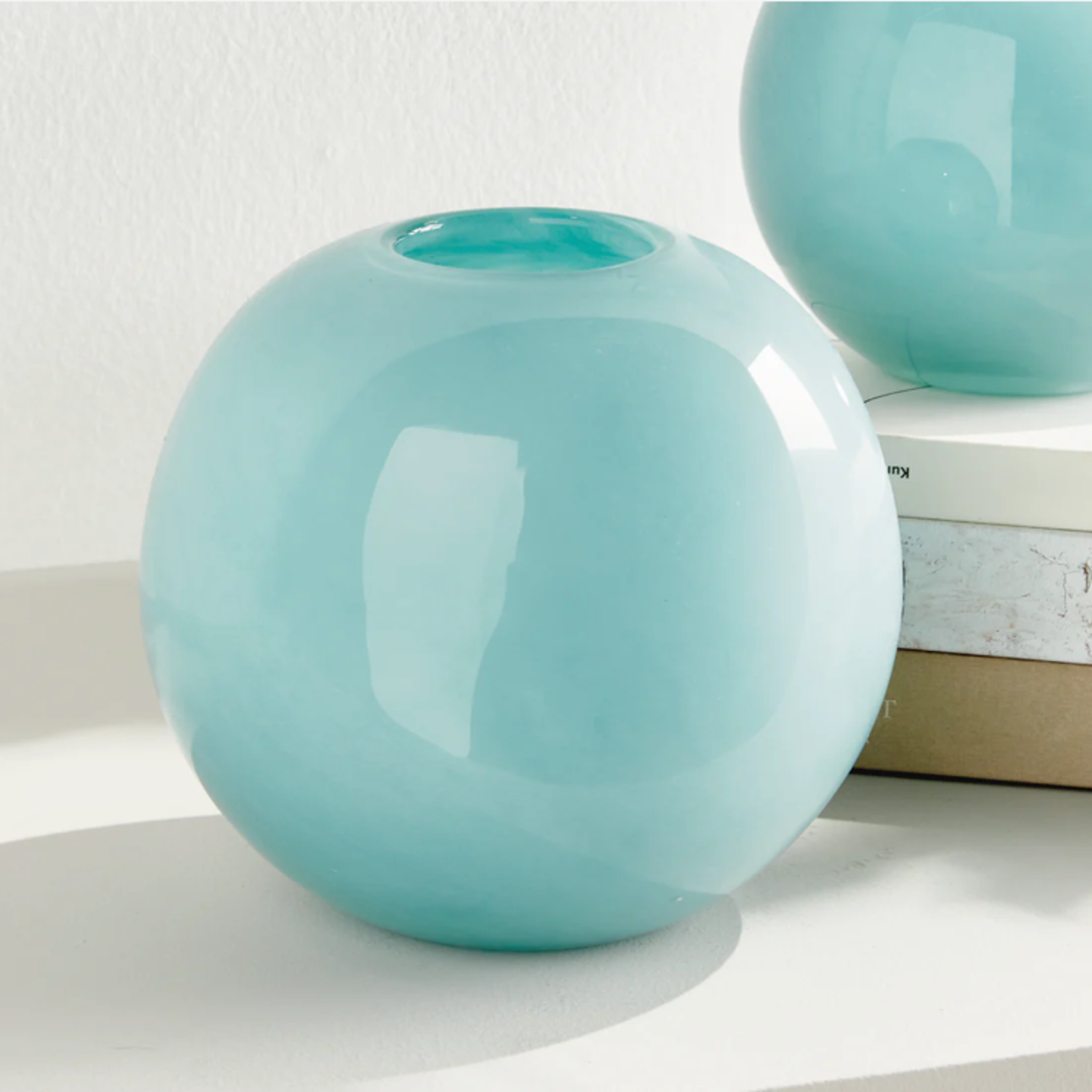 Outside The Box 6" Cirrus Aqua Blue Hand Blown Glass Vase