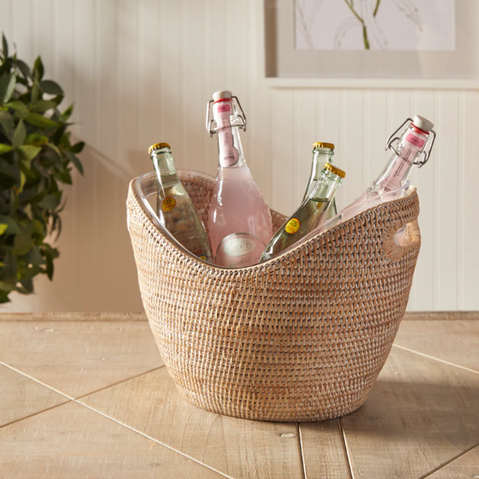 Outside The Box 14" Burma Whitewash Rattan Beverage Tub