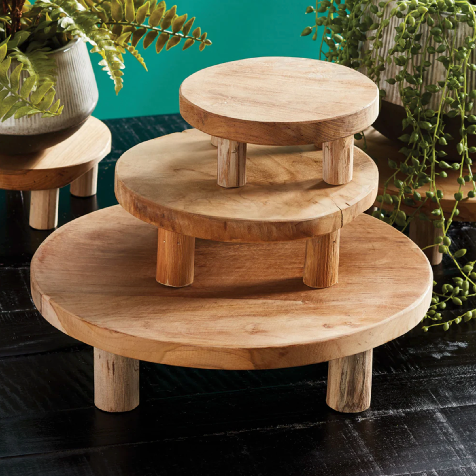 12" Lida Natural Teak Wood Stand
