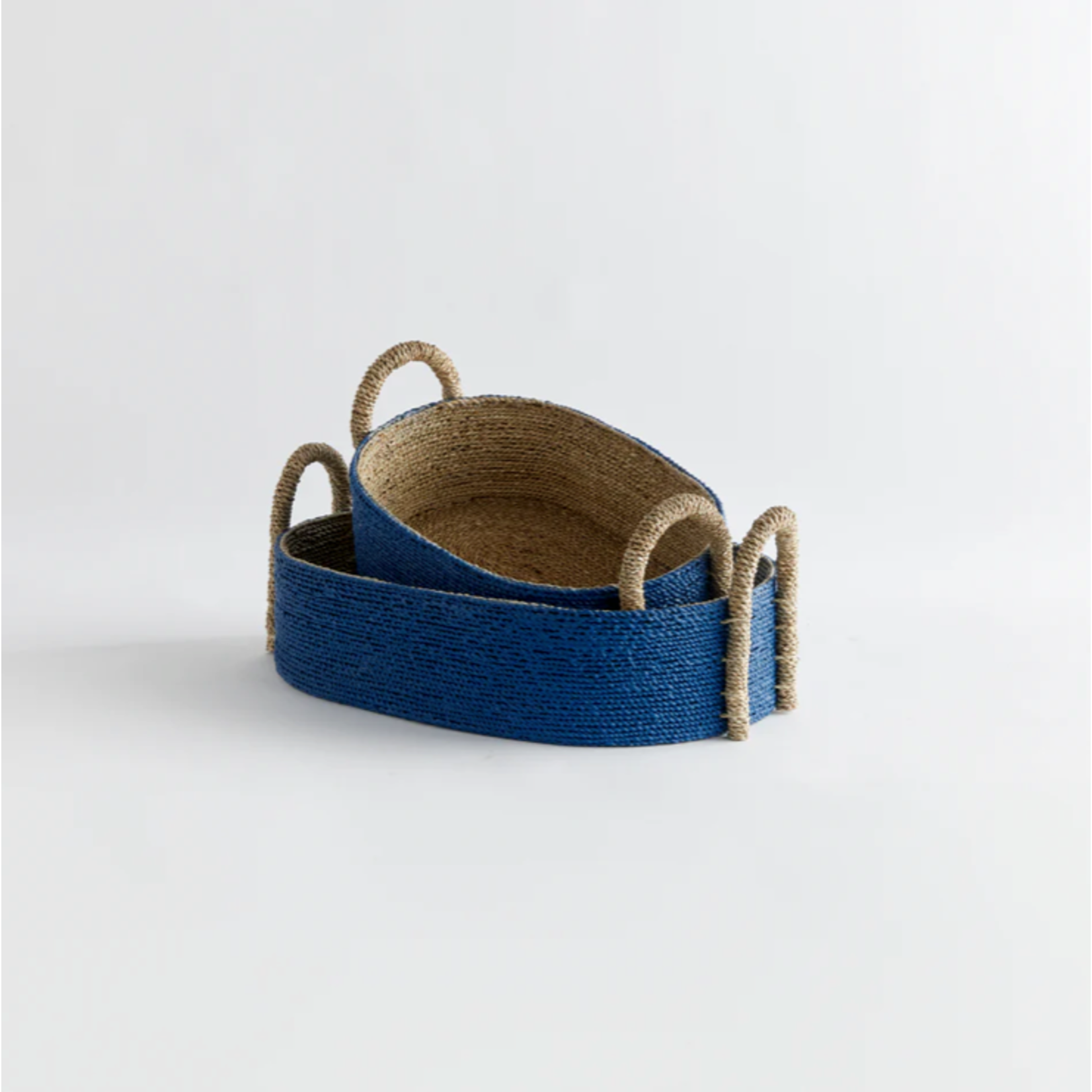 Outside The Box 18" Tiana Indigo & Natural Seagrass Hand-Crafted Oval Tray