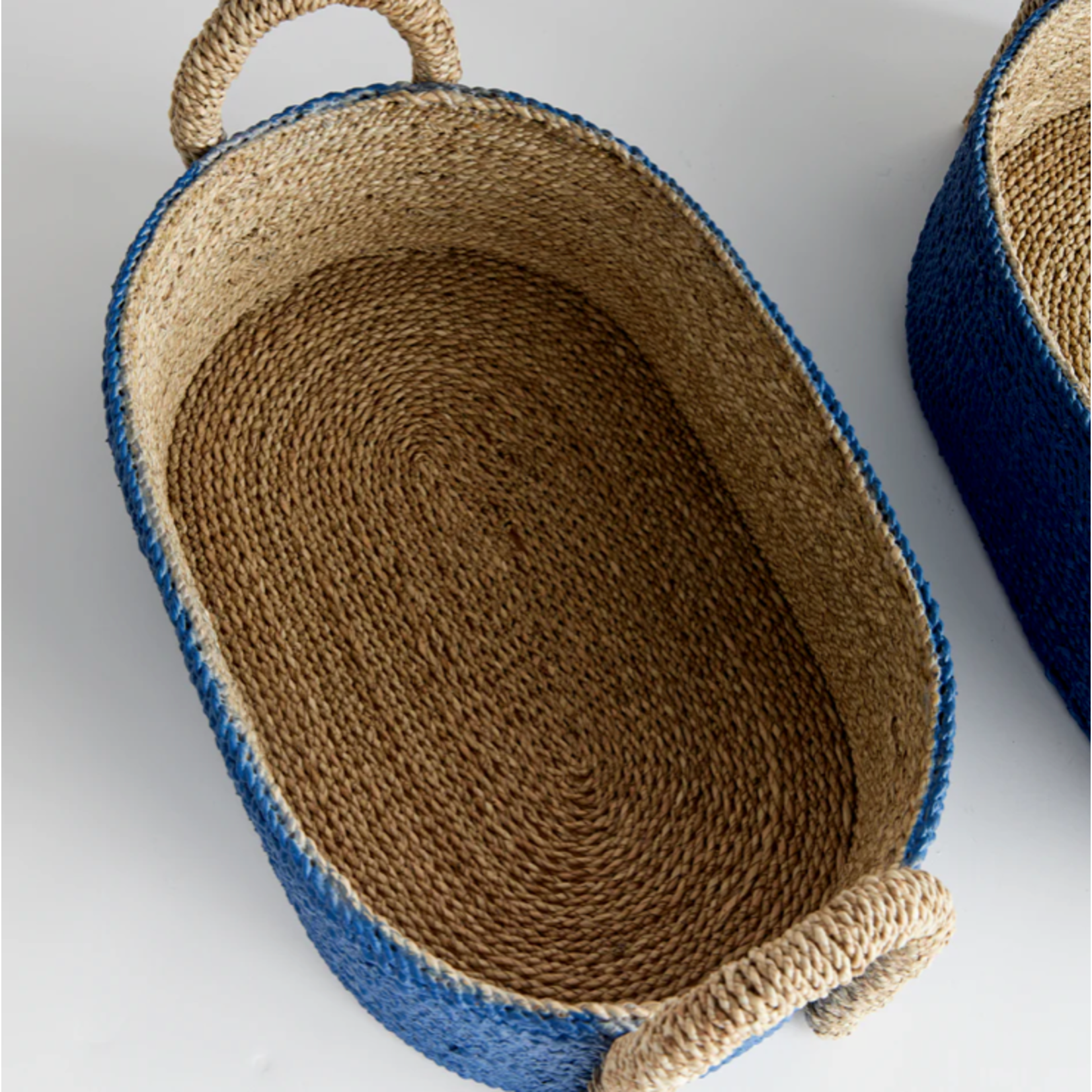 Outside The Box 18" Tiana Indigo & Natural Seagrass Hand-Crafted Oval Tray
