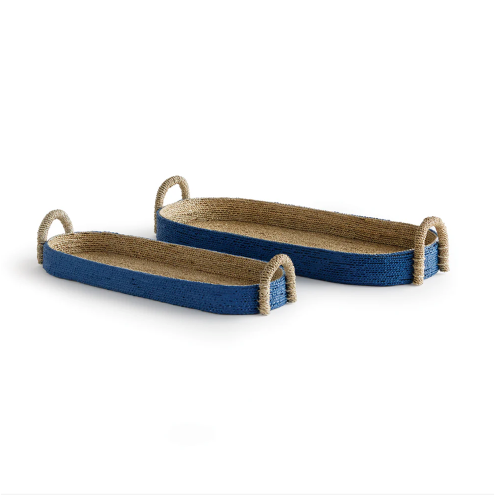 Outside The Box 33" Tiana Indigo & Natural Seagrass Hand-Crafted Long Oval Tray