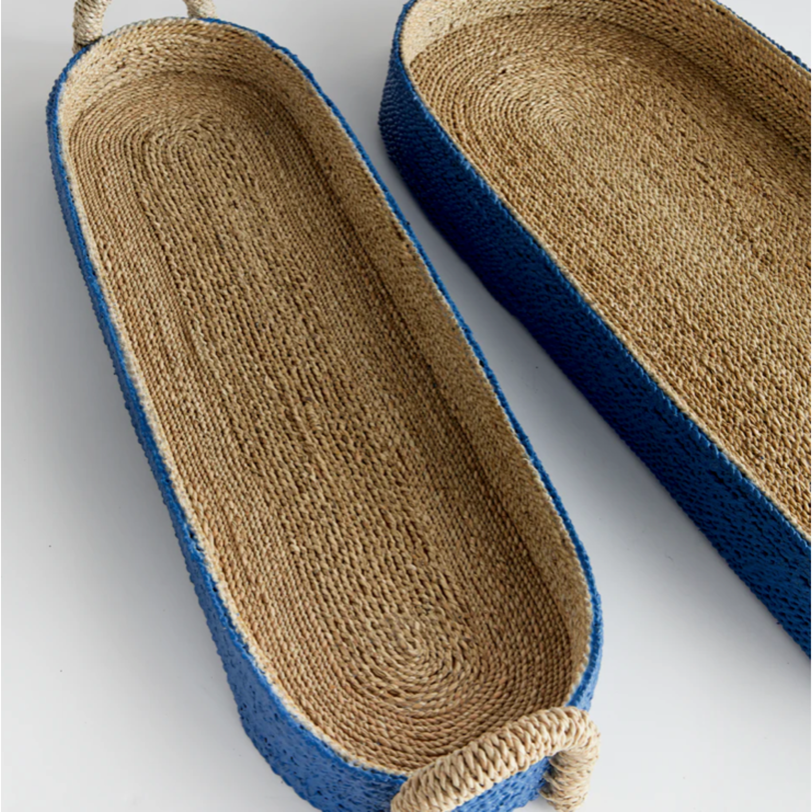 Outside The Box 33" Tiana Indigo & Natural Seagrass Hand-Crafted Long Oval Tray