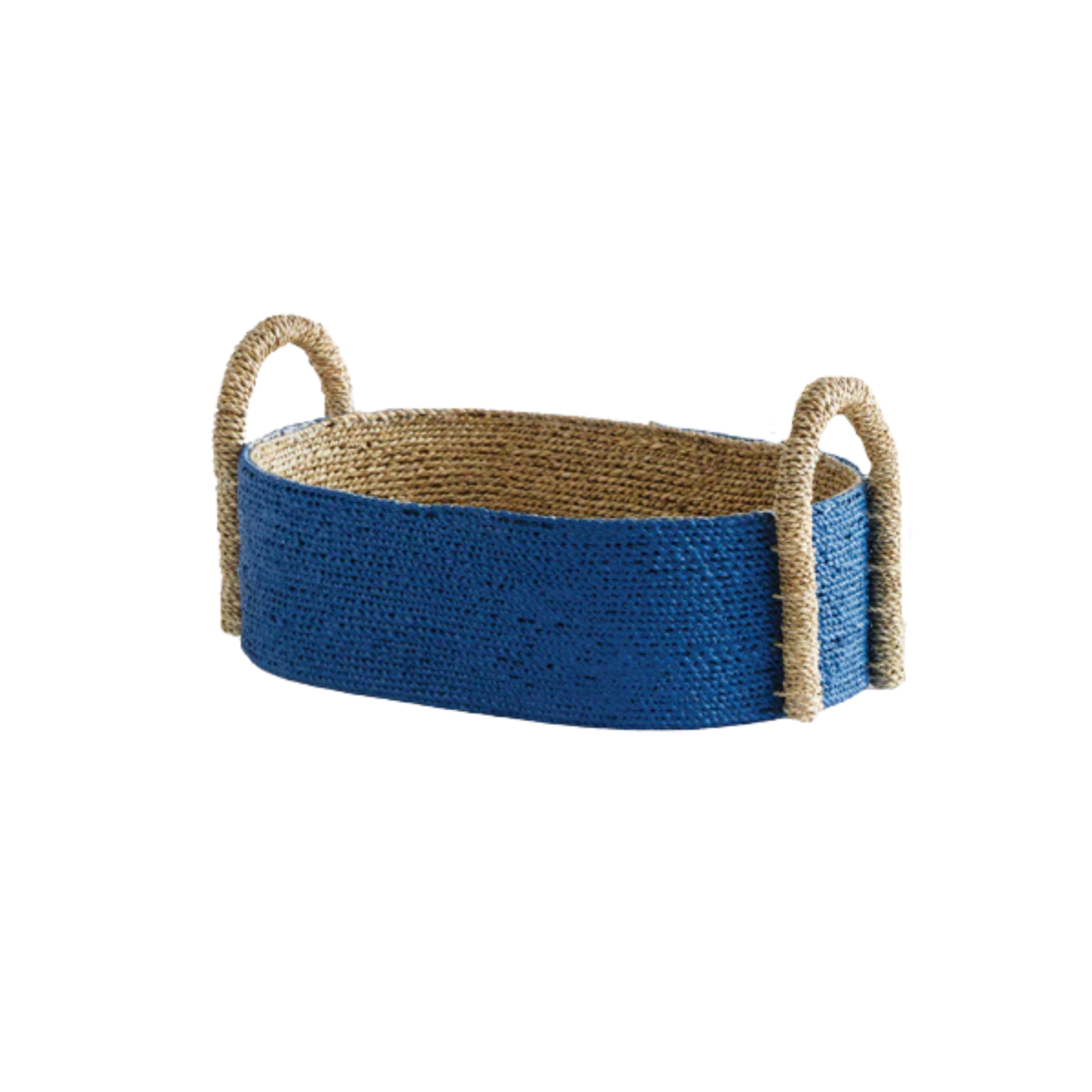 Outside The Box 18" Tiana Indigo & Natural Seagrass Hand-Crafted Oval Tray