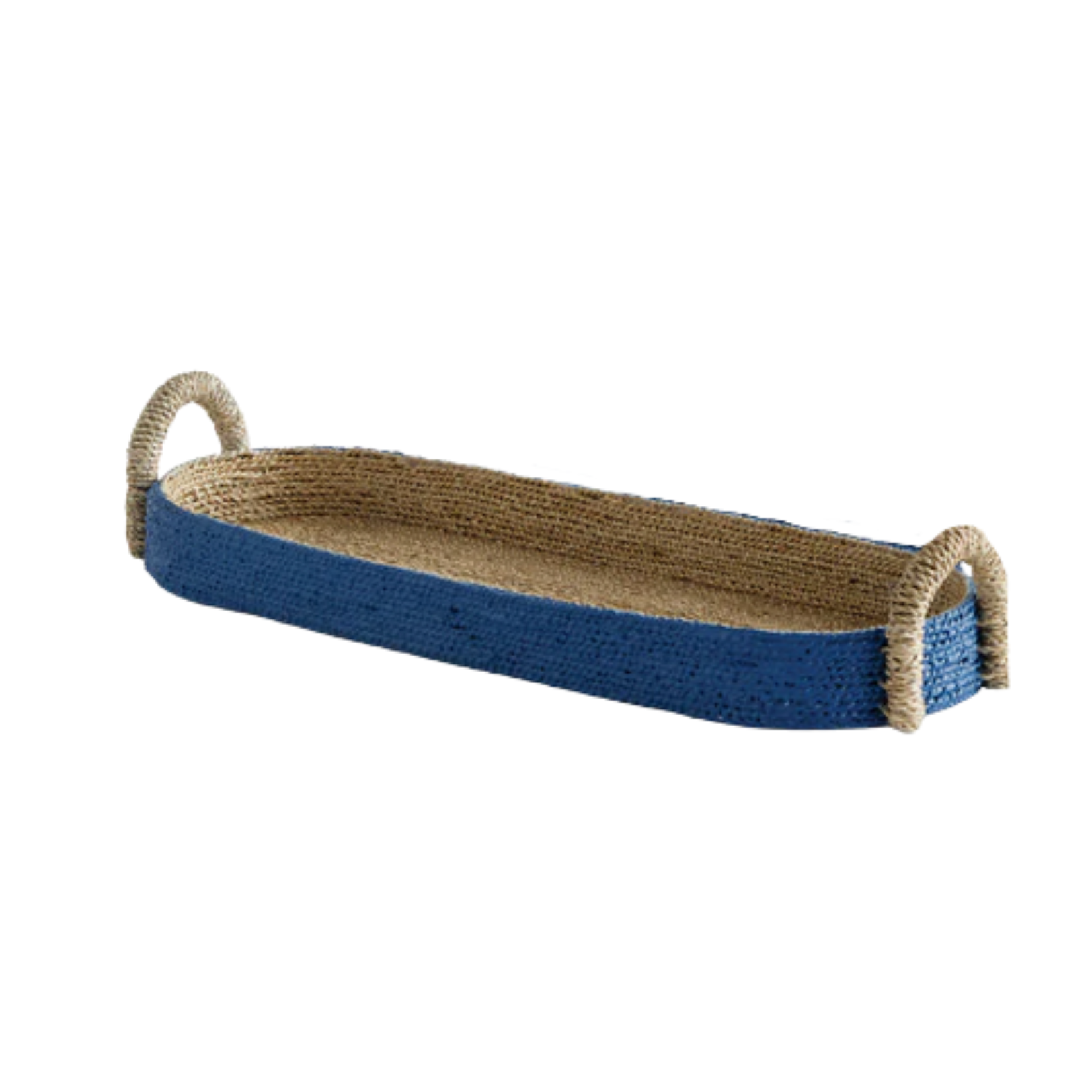 Outside The Box 33" Tiana Indigo & Natural Seagrass Hand-Crafted Long Oval Tray