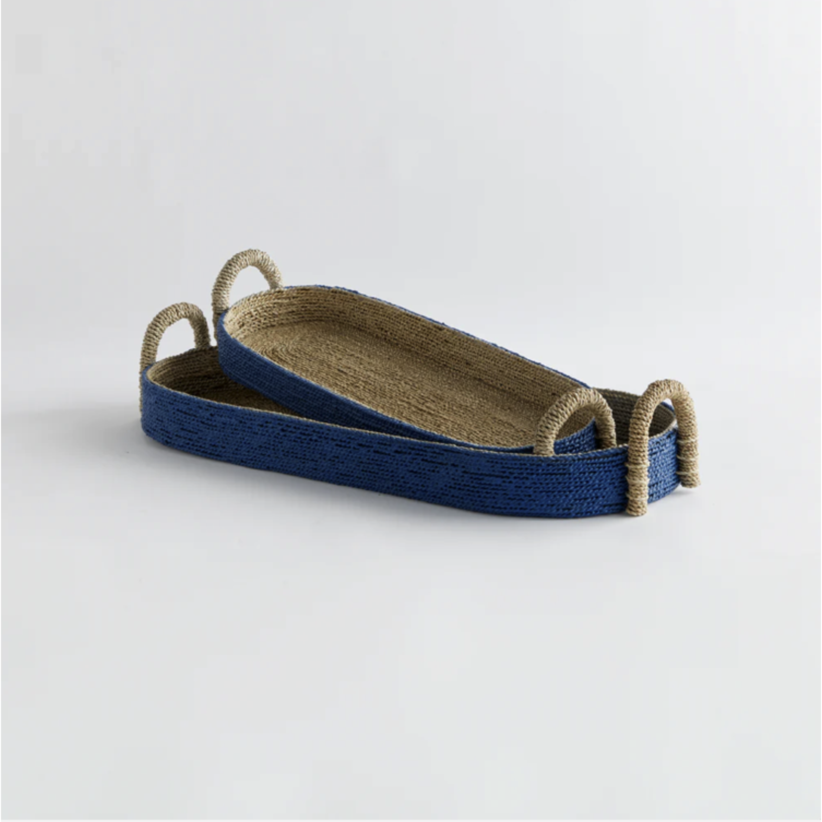 Outside The Box 33" Tiana Indigo & Natural Seagrass Hand-Crafted Long Oval Tray
