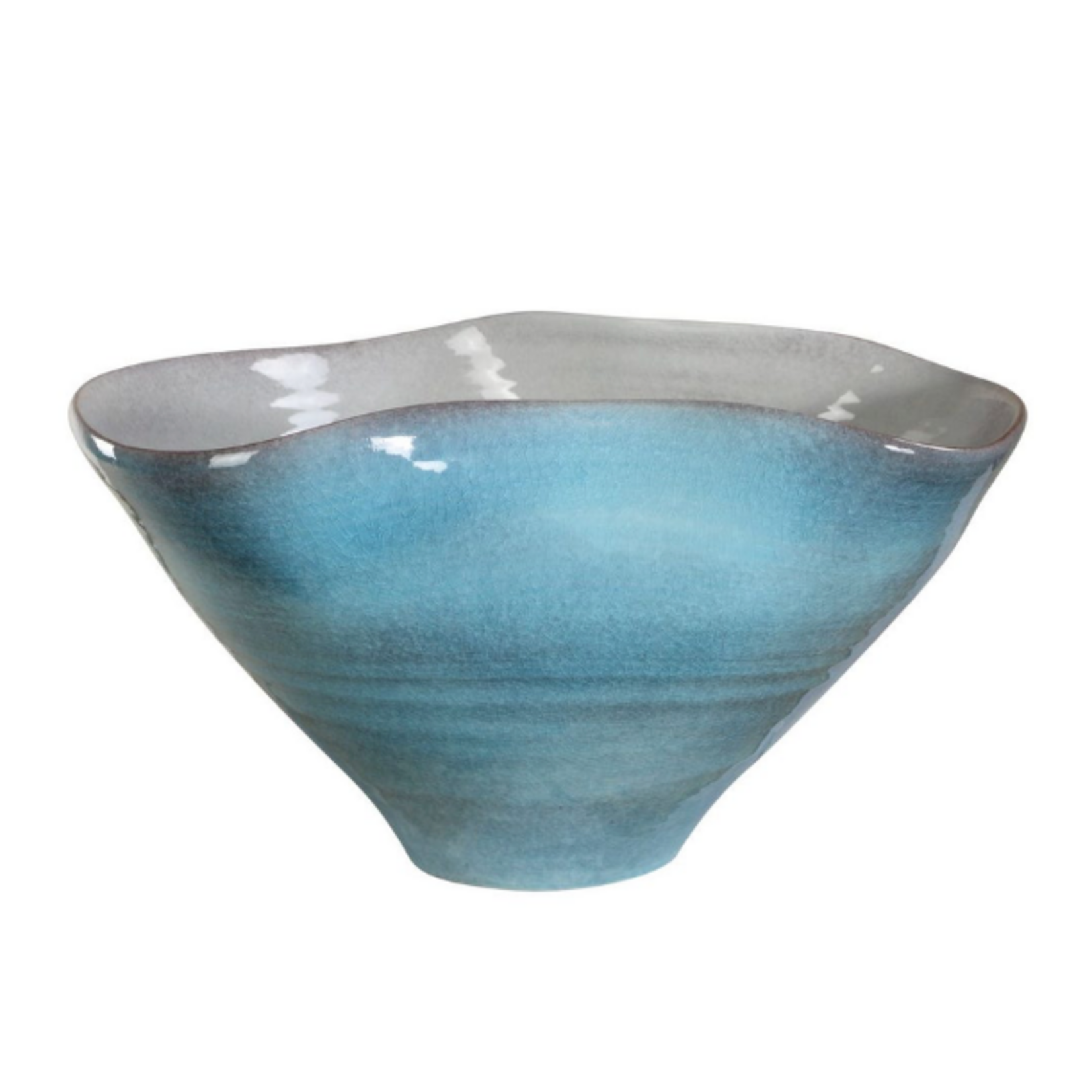 Outside The Box 9" Blue Crest Glaze Ceramic Bowl