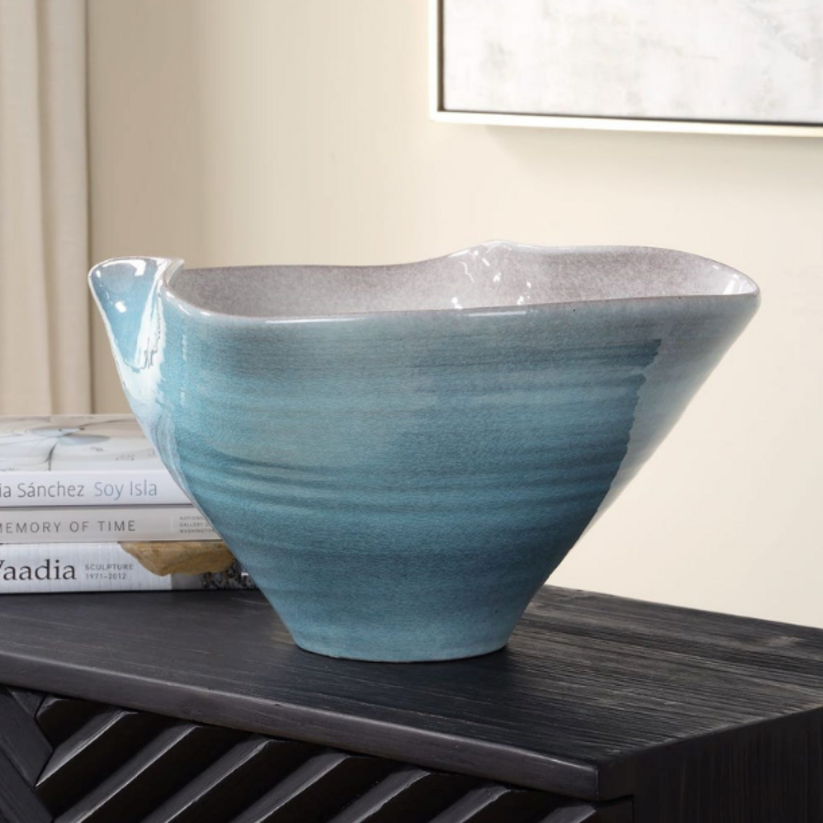 Outside The Box 9" Blue Crest Glaze Ceramic Bowl