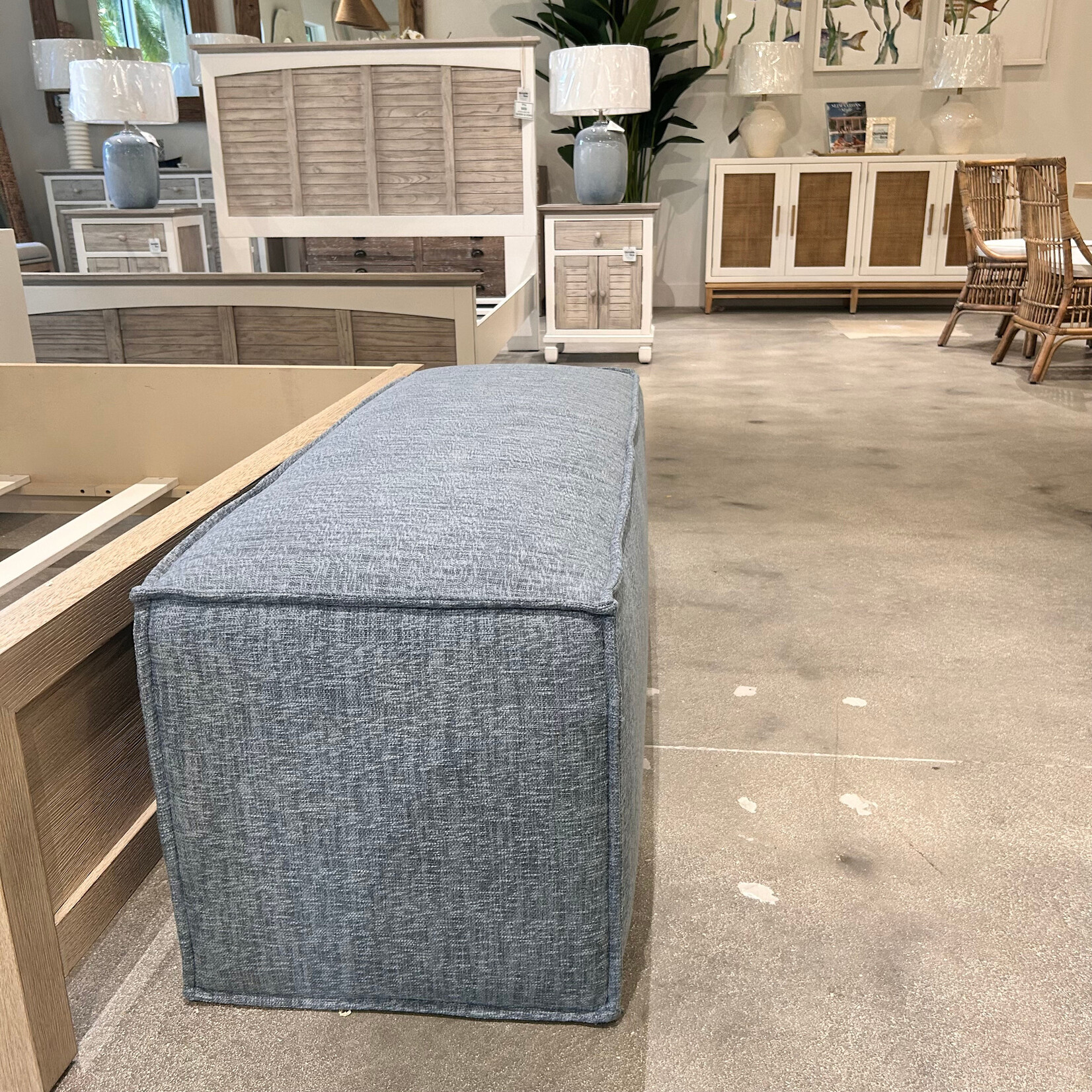 Outside The Box 54x19 Porto Bone Blue Kid Proof Performance Rectangular Ottoman BU104-02 (AA)