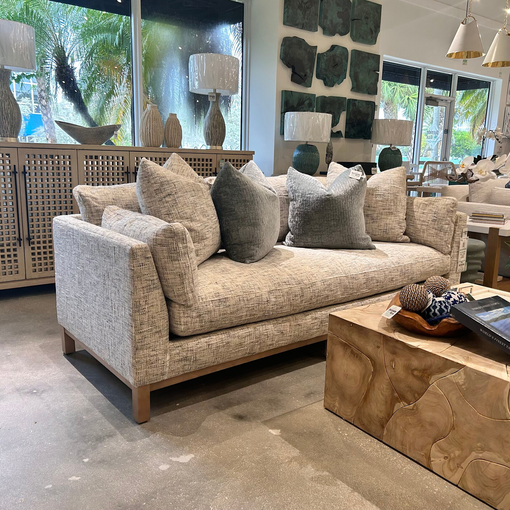 Outside The Box 90x38x35 Boden Federal Blue Poly Performance Fabric Cloud Upholstered Sofa 12198-52 (W)